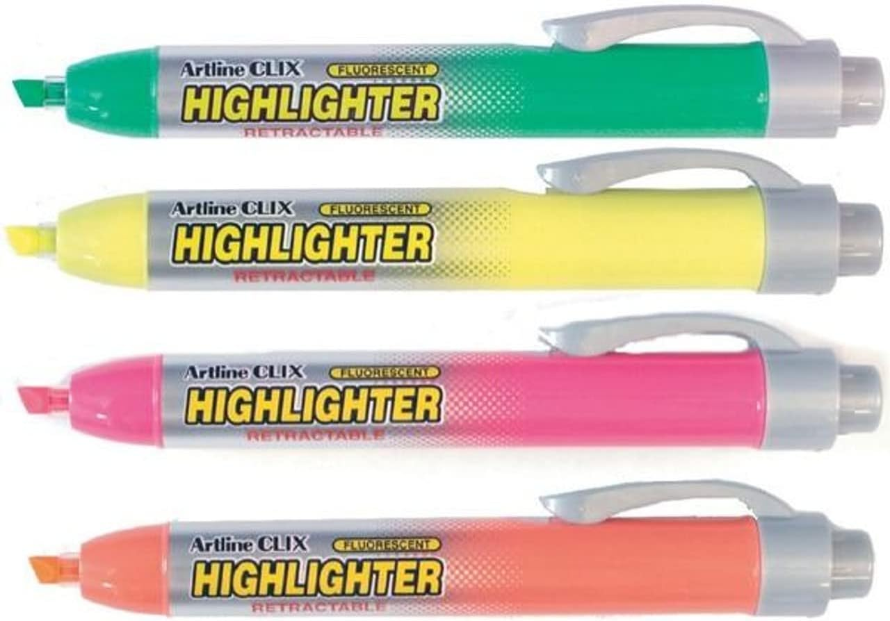 Artline EK63 Single YEL Clix Highlighter Retractable 4Mm Chisel Nib Yellow