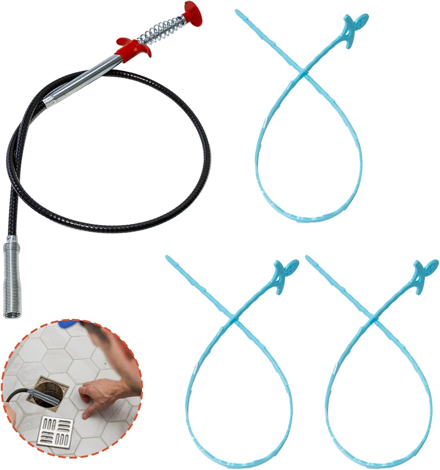 4 Pcs Rough Plumbing Supplies, Flexible Drain Snake Cleaner Set with Strong Grip and Deep Reach Design, Reusable Drain Unclogger and Pipe Cleaner for Kitchen Bathroom Sink Shower Sewer Maintenance image number 5