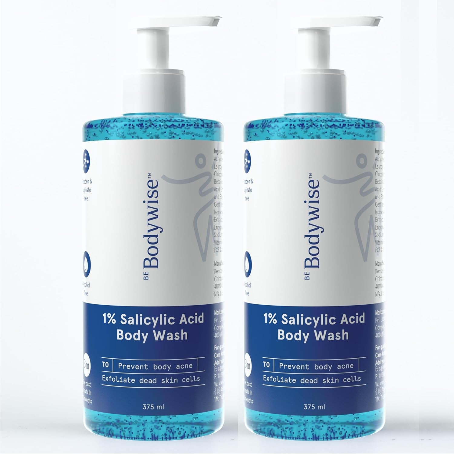Be Bodywise 1% Salicylic Acid Body Wash 750 Ml | Pack of 2 | Refreshing Showering Gel That Helps to Prevent Body Acne & Cleanse Skin | Paraben and SLS Free image number 3