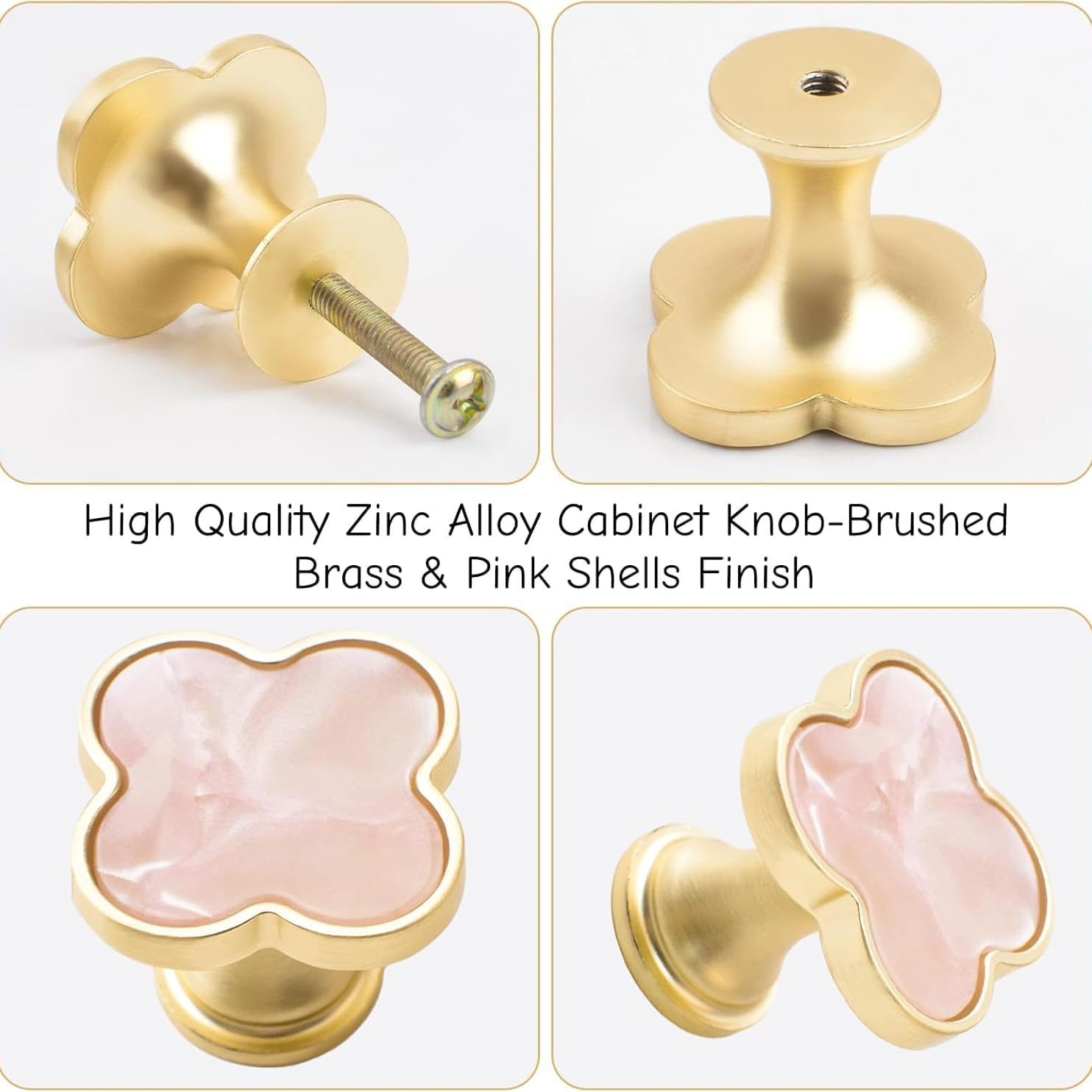 Xinghonyac 8 Pcs Clover Four-Leaf Cabinet Knobs, Cabinet Drawer Pulls Cabinet Knobs, Zinc Alloy Single Hole Door Handle for Dresser, Wardrobe, Cupboard (Pink) - Pink image number 4
