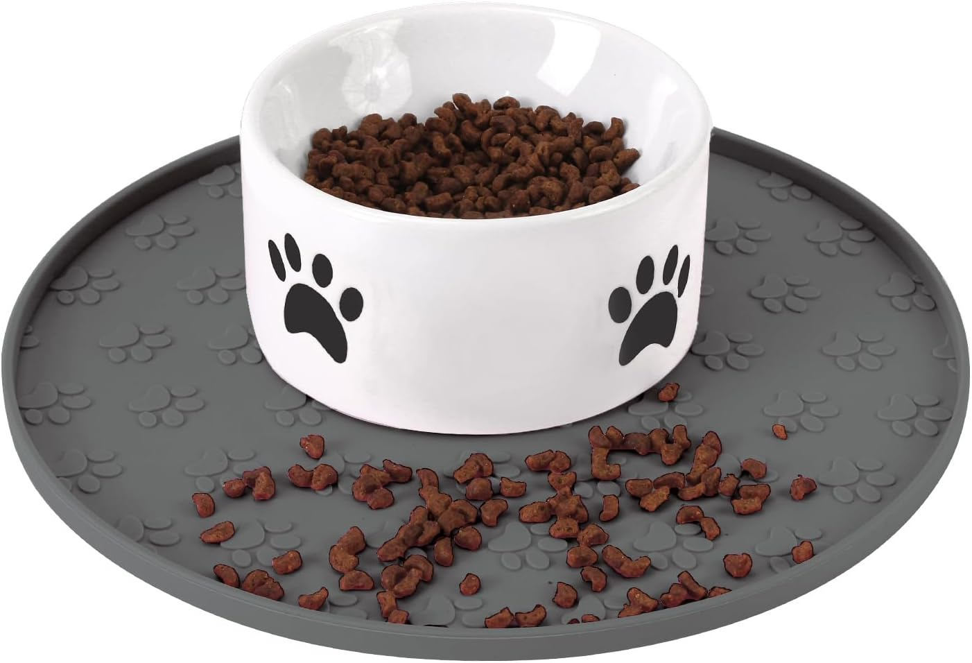Silicone Pet Food Mat - Waterproof Dog & Cat Feeding Mat with High Lip to Prevent Spills & Protect Floors, Black
