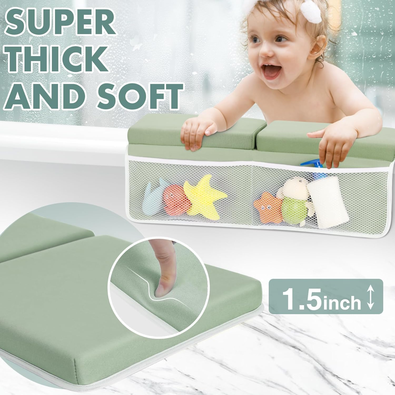 Bath Kneeler and Elbow Rest Pad Set - 1.5'' Comfortable Thick Bath Kneeler Pads, Quick Dry Soft Kneeling Pad for Bath Time, Non-Slip Knee& Arm Support Bathtub Mat with Organizer image number 4