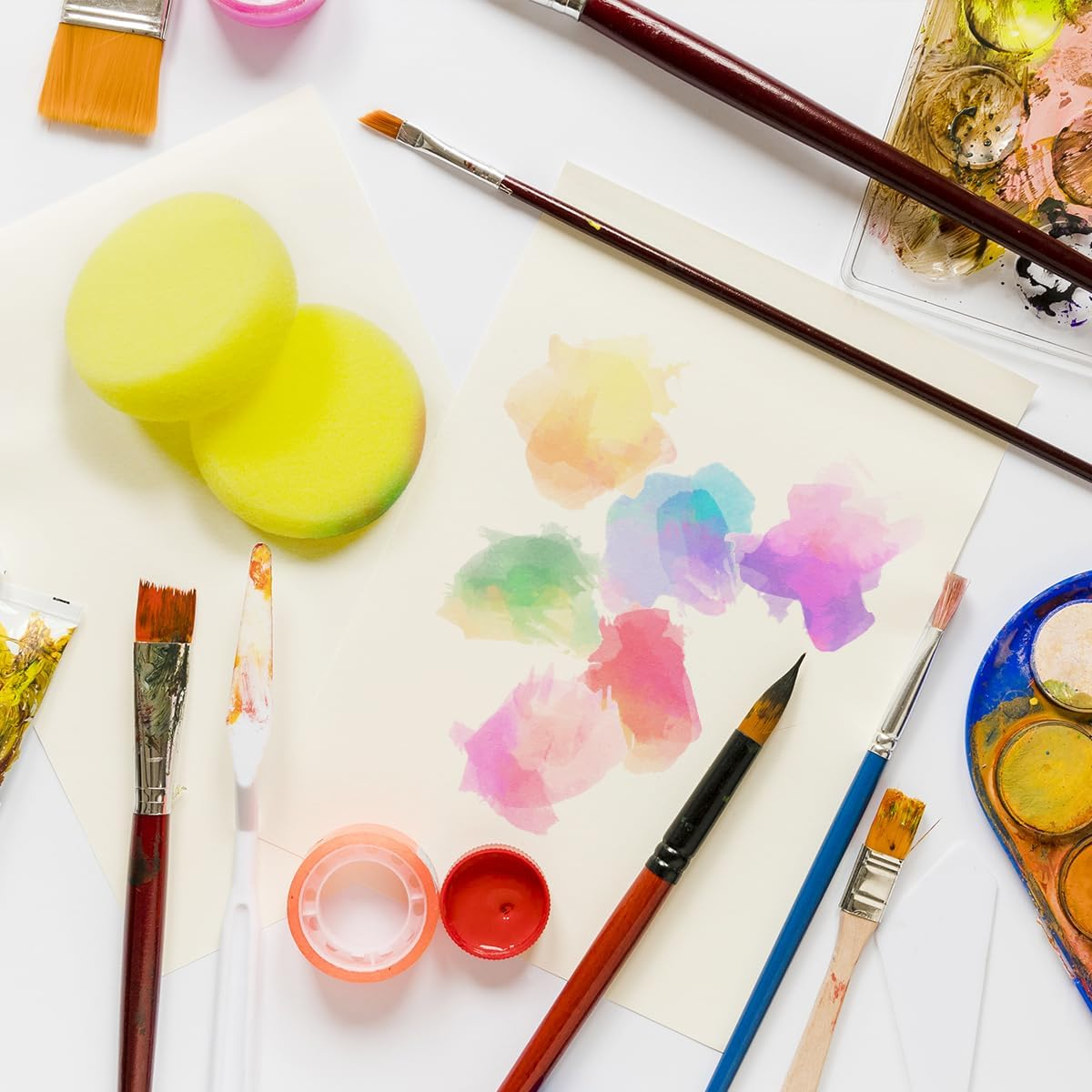 BEZANU Paint Sponge Applicator, 12 PCS round Sponge Painting Tools for Art Crafts, Ceramics, Clay, Painting (7 X 3Cm/2.75 X 1.18In) image number 1