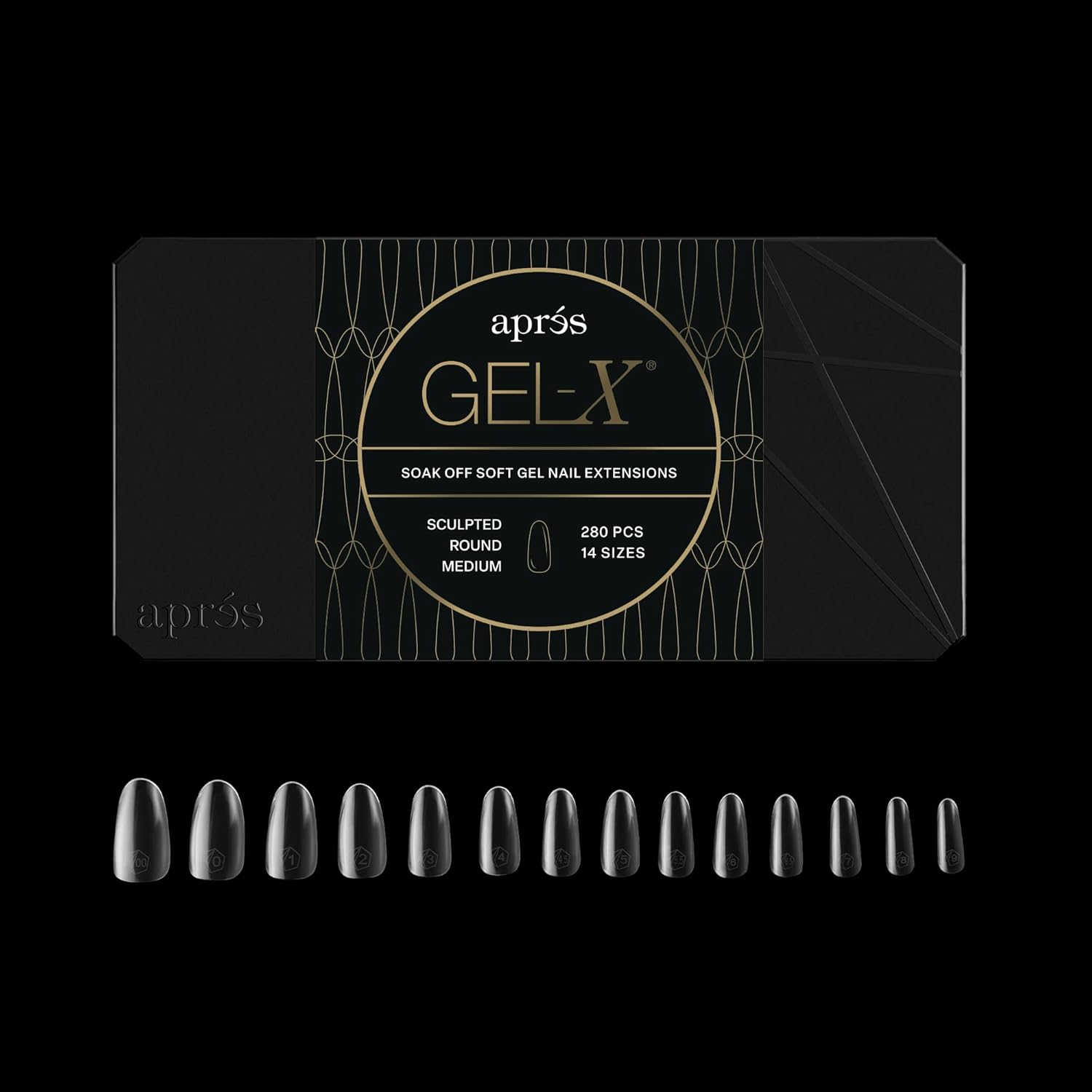 APR&Eacute;S round Nail Tips Box Apres Gel-X, 280 Counts, 14 Sizes, 00-9, Half Sizes Included (Natural Medium, 280.00 Fl Oz (Pack of 1)) image number 1