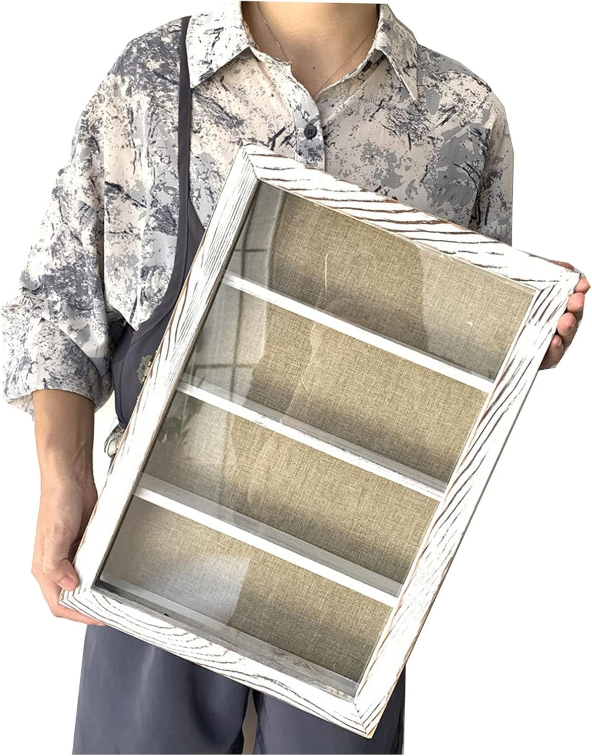 WANLIAN Shadow Box Frame with Acrylic 11X16&ldquo; Wooden Shadow Box Display Case with 3 Detachable Shelves & Linen Back, Wall-Mounted Deep Display Box Picture Frame for Photos Memorabilia (White) image number 6