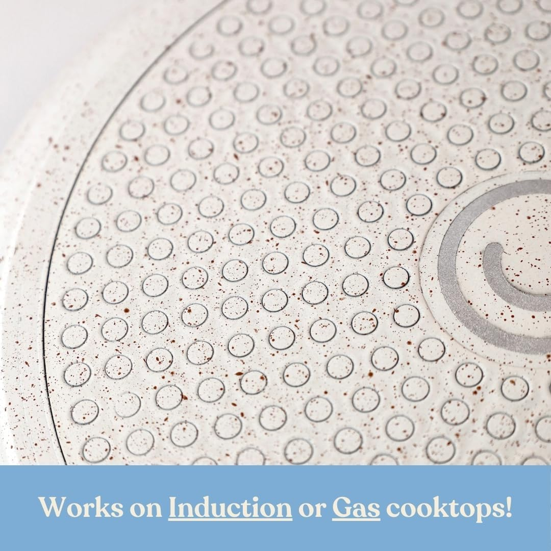 Ceramic Pancake Pan 25Cm Natural Ceramic Coating PFOA Free Dosa Pan Crepe & Omelette Pan Flat Skillet Tawa Griddle with Ergonomic Handle + Induction Compatible image number 4