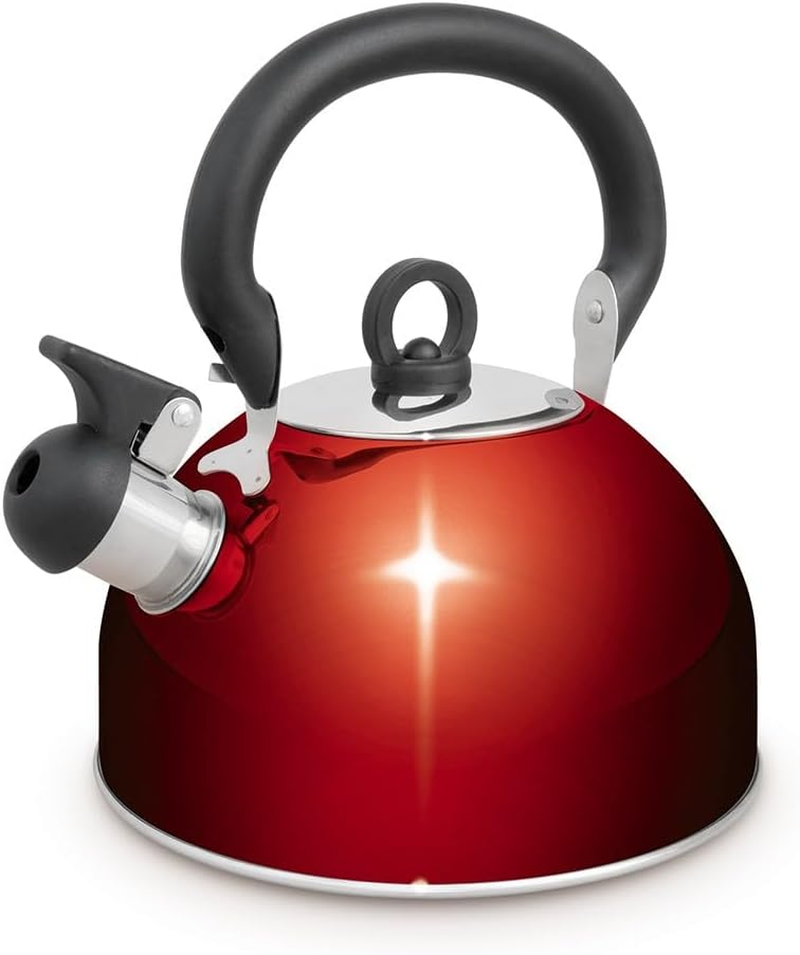 Campfire Stainless Steel Whistling Kettle, 4 Litre Capacity, Red