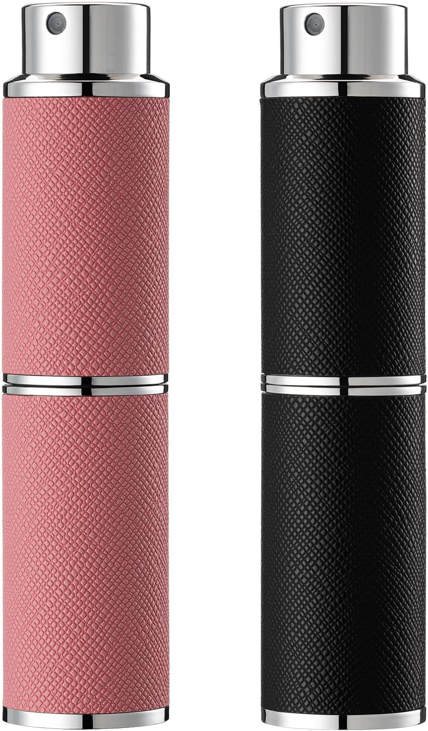 Owlyee Travel Perfume Bottle Refillable - 8ML Leather Empty Mini Cologne Spray Atomizer Men - Small Fragrance Sample Sprayer - Portable Refill Travel Essentials Container with Black White
