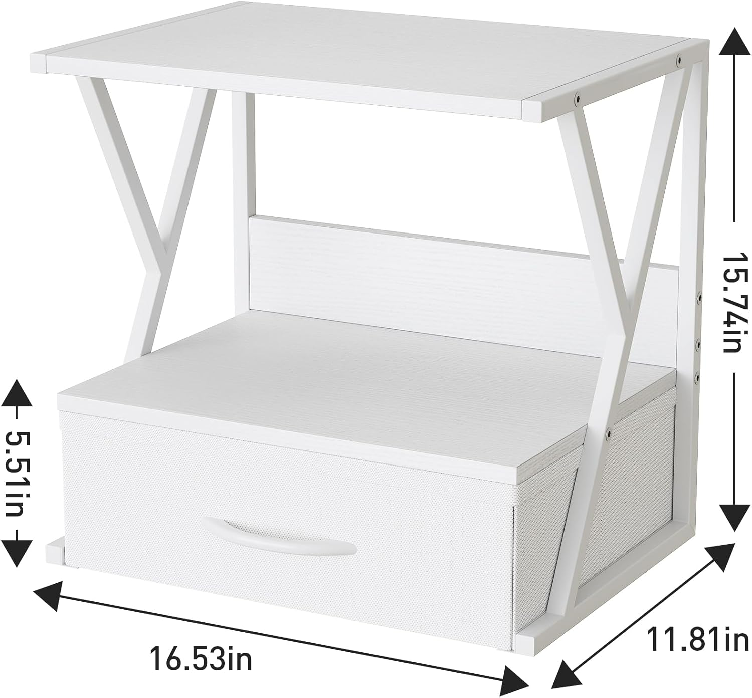 Aboxoo Printer Stand for Desk with Storage Drawer, 2 Tier Desktop or under Desk Shelf, Multi-Purpose Desk Organizer for Home Office, Fit Fax Machine/3D Printer/Scanner, White image number 6