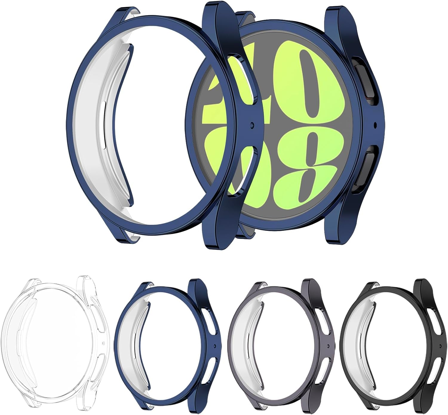 [4-Pack] Meliya for Samsung Galaxy Watch 6 40Mm Screen Protector Case, Soft TPU Full around Protective Bumpers Cover for Samsung Galaxy Watch 6 40Mm (40Mm, Black+Blue+Gray+Clear)