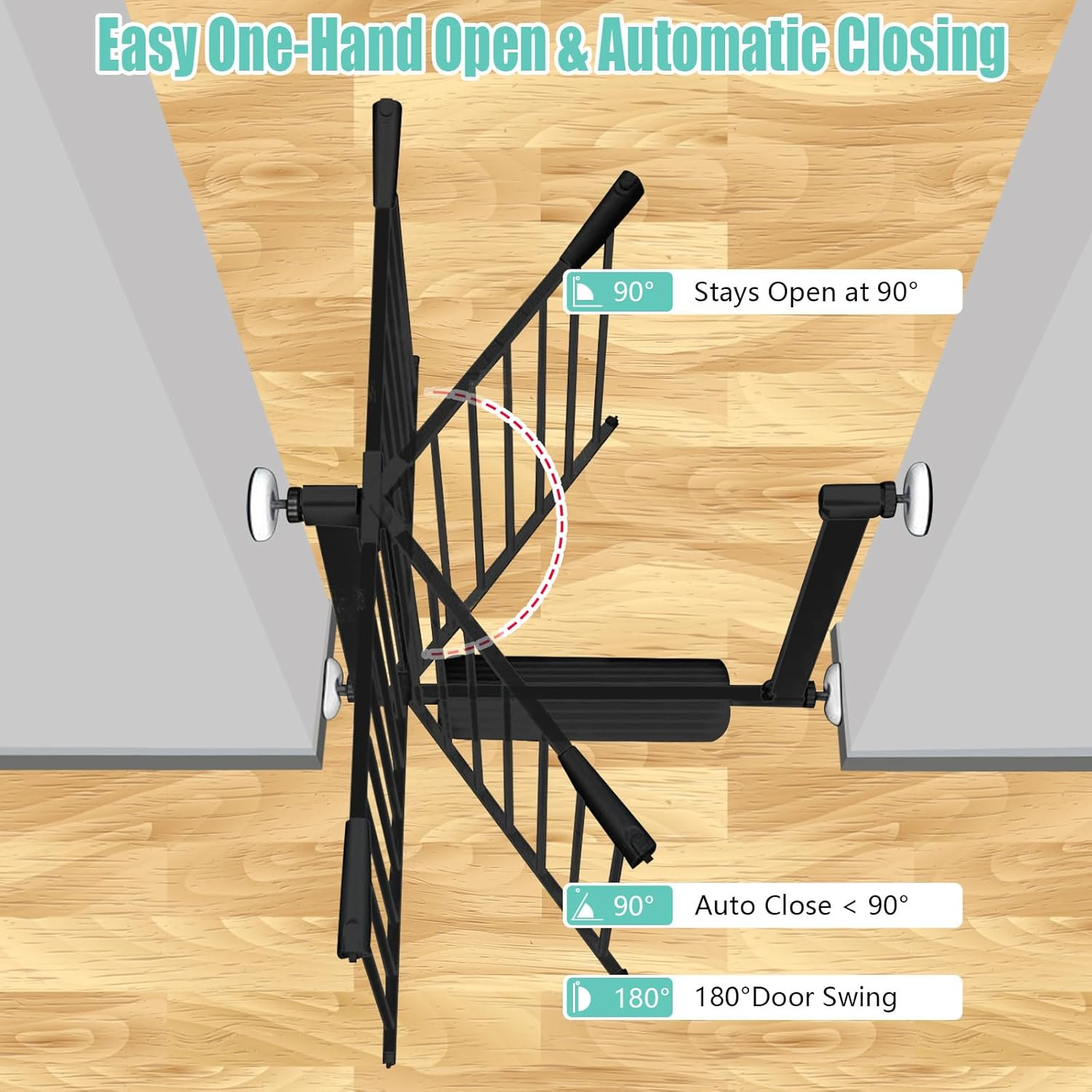 Extra Wide Dog Gate for Indoor Doorways, Auto-Close Safety Baby Gate with Door, Pressure Mount No-Drill Metal Gate for Baby Indoor Baby Fence Stair Gate for Dogs (78Cm Tall, Fits Openings 76-107Cm) image number 3