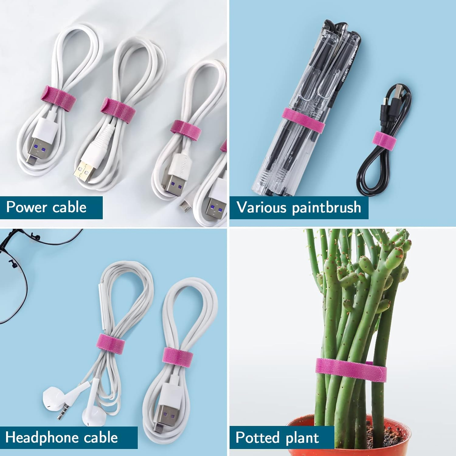 YOVXLO 50PCS 6 Inch Reusable Cable Ties Wire Ties Cord Organizer Cable Organizer Adjustable Management，Microfiber Cloth Used for Computer Link Cable Cord Management USB Cable Ties (Purple) image number 6