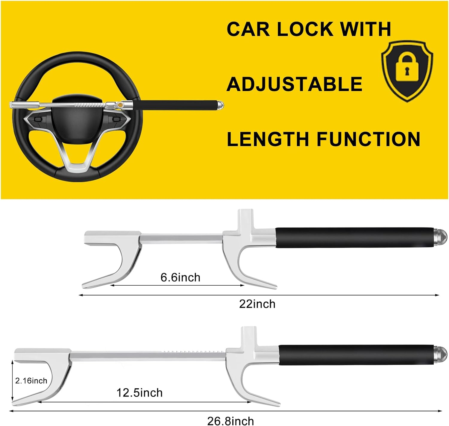 Steering Wheel Lock,Wheel Lock,Universal Retractable Car Steering Wheel Lock,Vehicle with Adjustable Anti-Theft Protection with Bonus Safety Hammer - Suitable for All Car Types image number 5