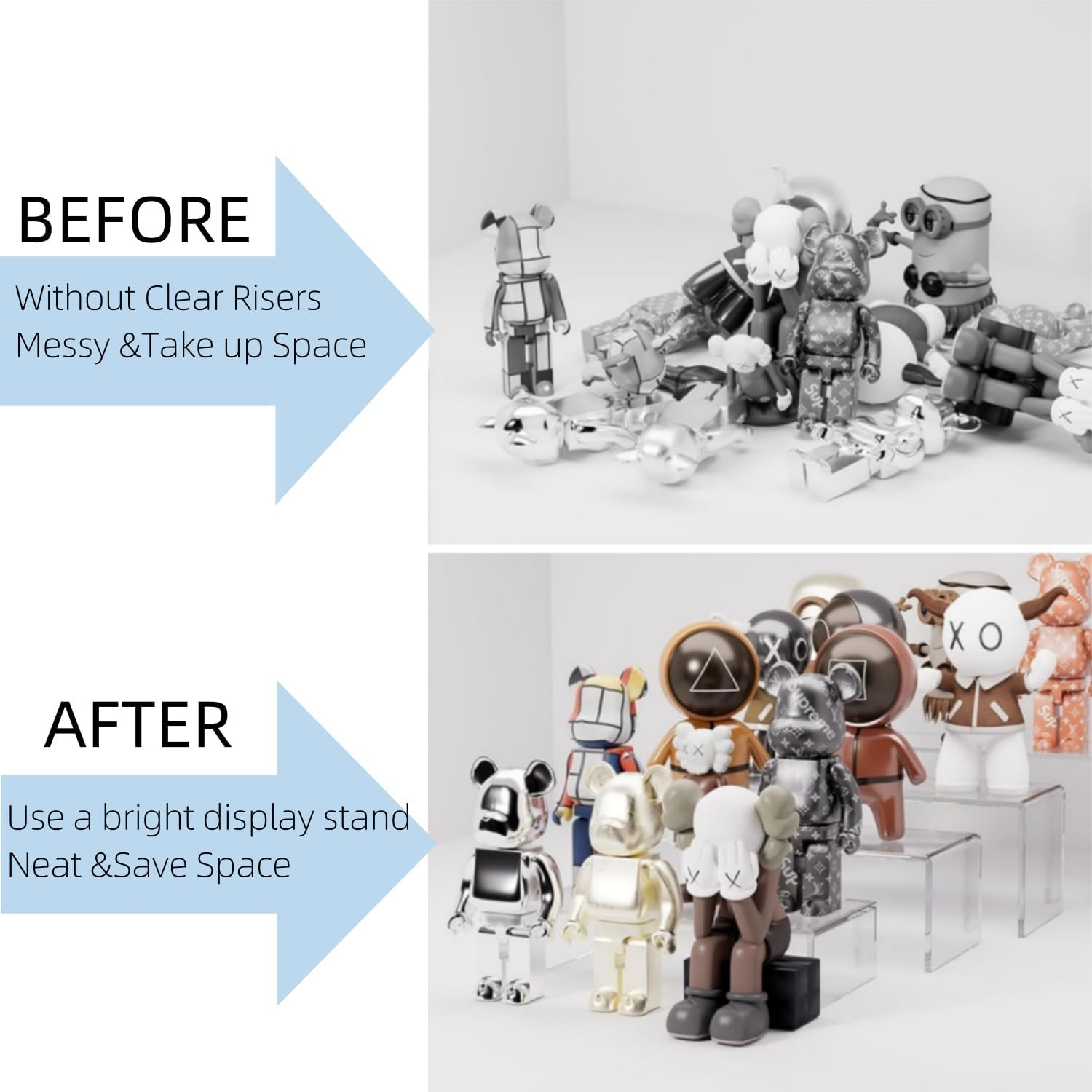 Acrylic Display Risers, 8 Pieces Clear Rectangular Tabletop Display Stand for Amiibo Funko POP Figures, Collectibles Jewelry Food Cupcake Dessert Risers Shelf for Decoration and Organizer image number 2