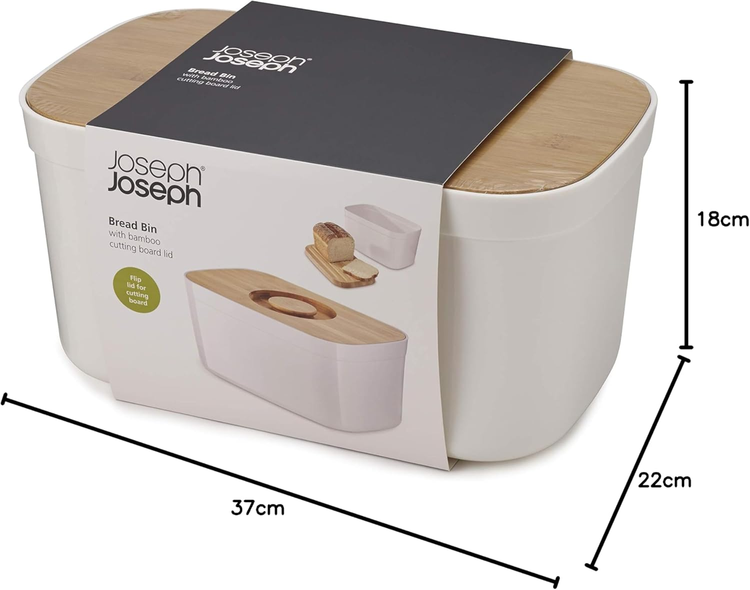 Joseph Joseph Bread Bin with Bamboo Cutting Board Lid - White image number 2