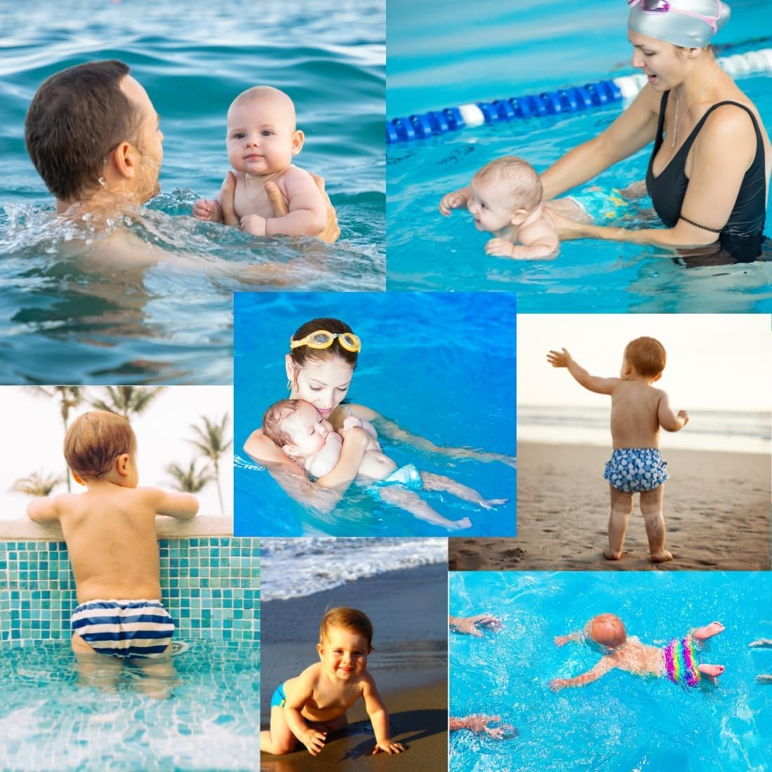 Reusable Adjustable Swim Nappy LARGE 12-20Kg (AU Size 2-5) Girls 'Toddler to Preschool' Premium Cloth Swimming Diaper BLUE BLOSSOM_L