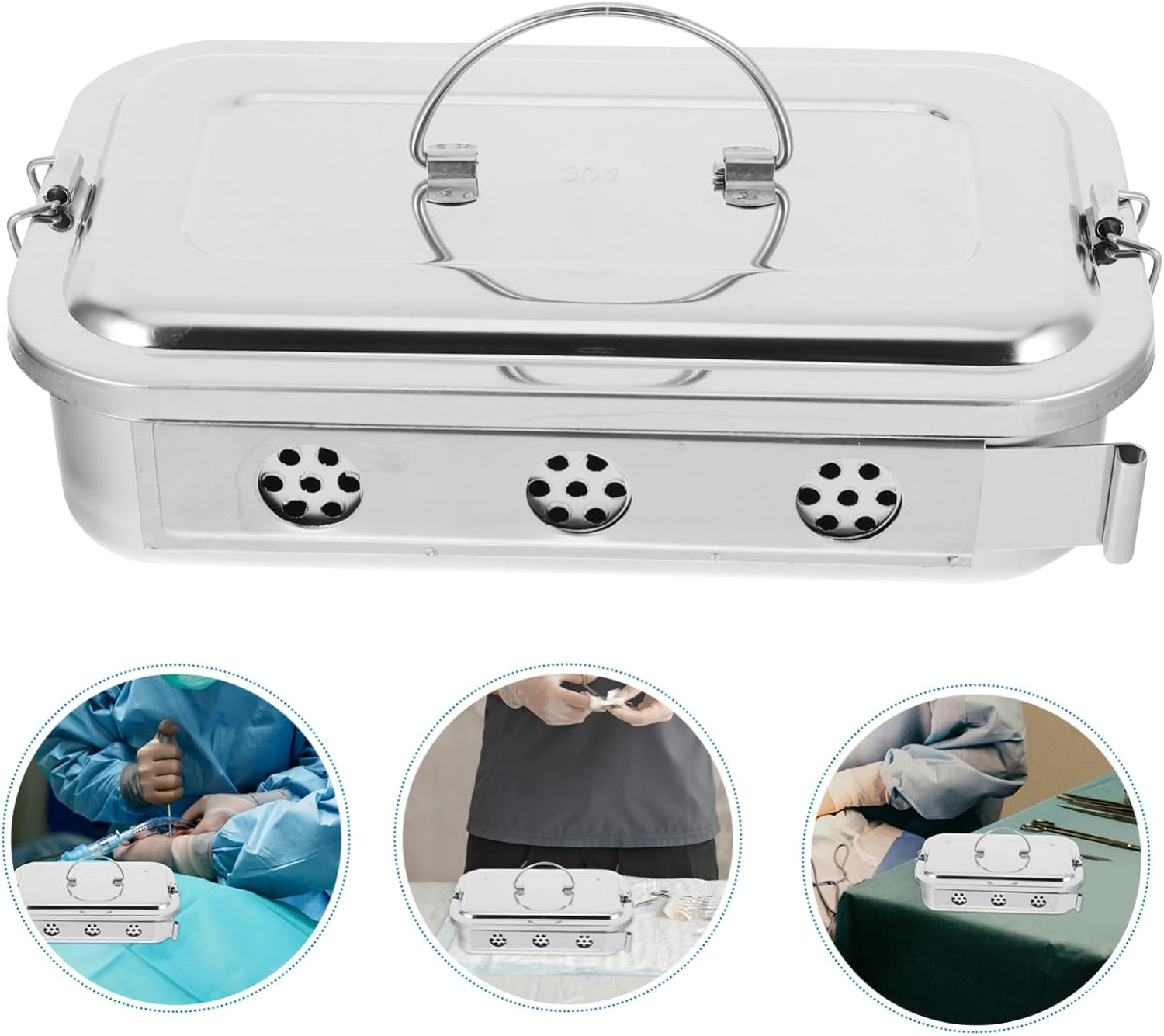 Box Stainless Steel Tray Holes and Lid for Tools Medical Storage Case for Lab Doctor Tool Organizer For image number 6