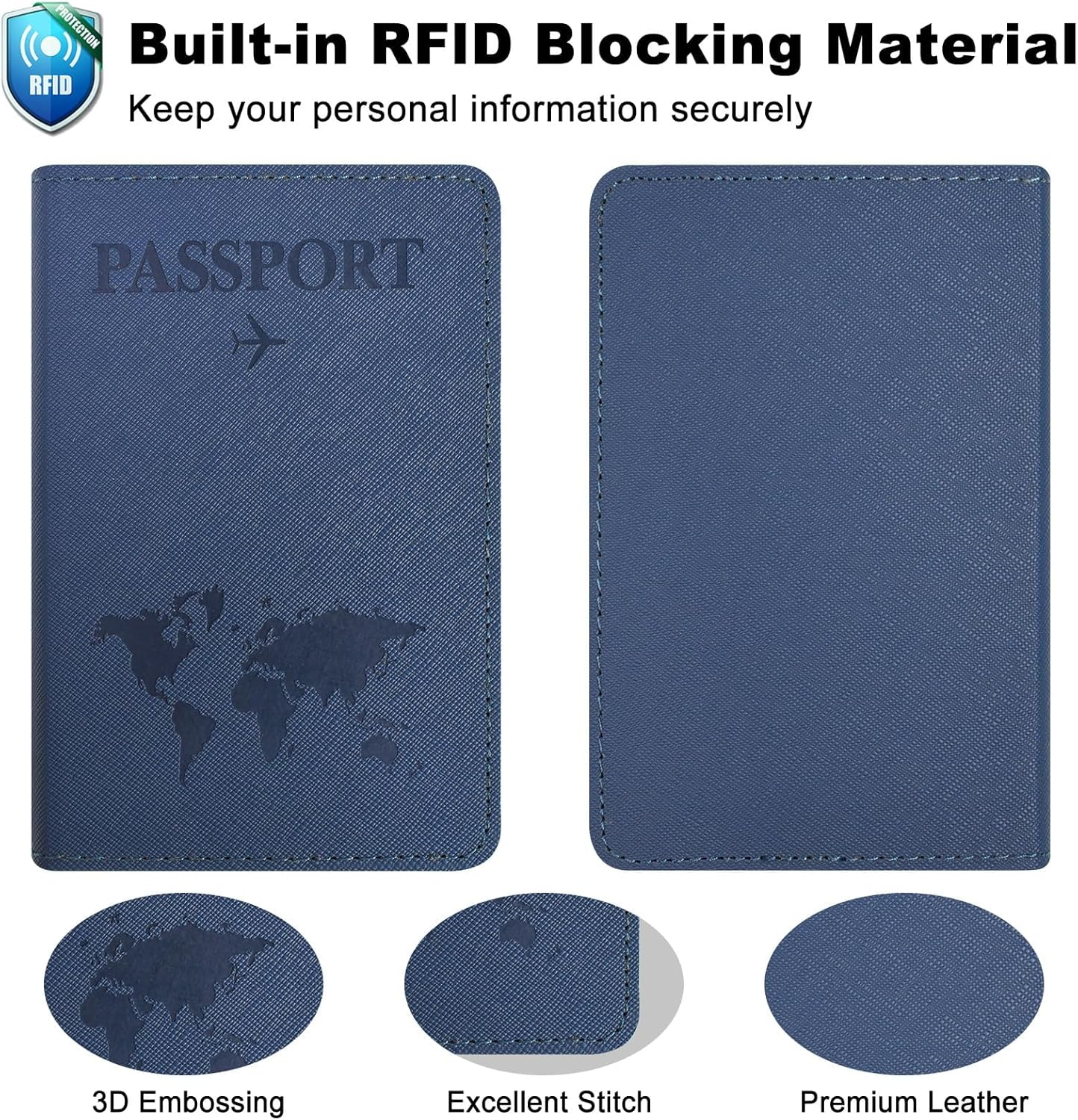 Passport Holder for Travel Essentials, Passport Wallet Cover Case for Travel Must Haves Accessories,Passport Book Holders for Women and Men(Blue) - Brown image number 7