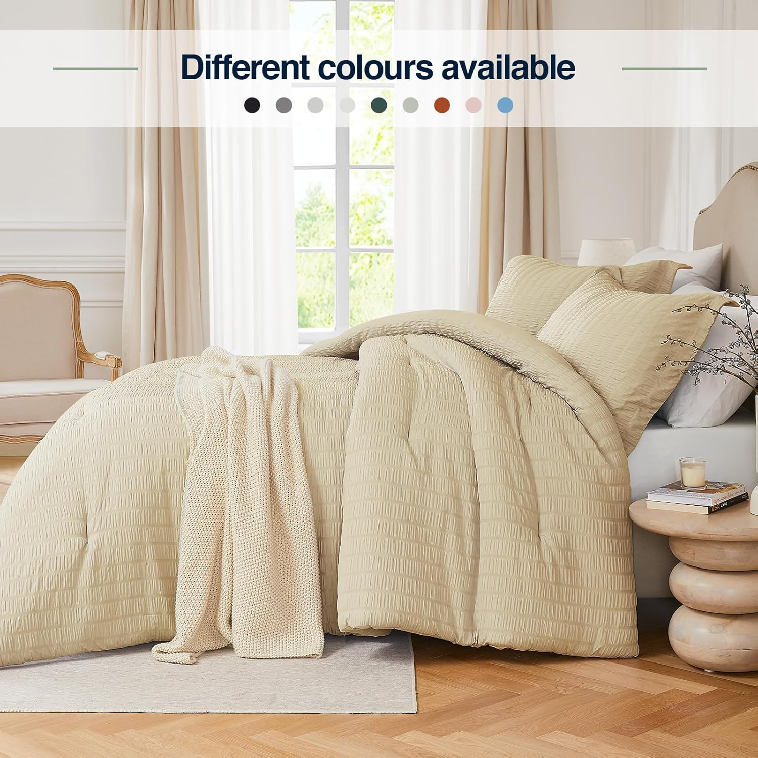 Quataly King Comforter Set Linen,3Pcs Seersucker Lightweight Bedding Comforter for All Season, King Size(104''&times;90'' Comforter & 2 Pillowcases) image number 4