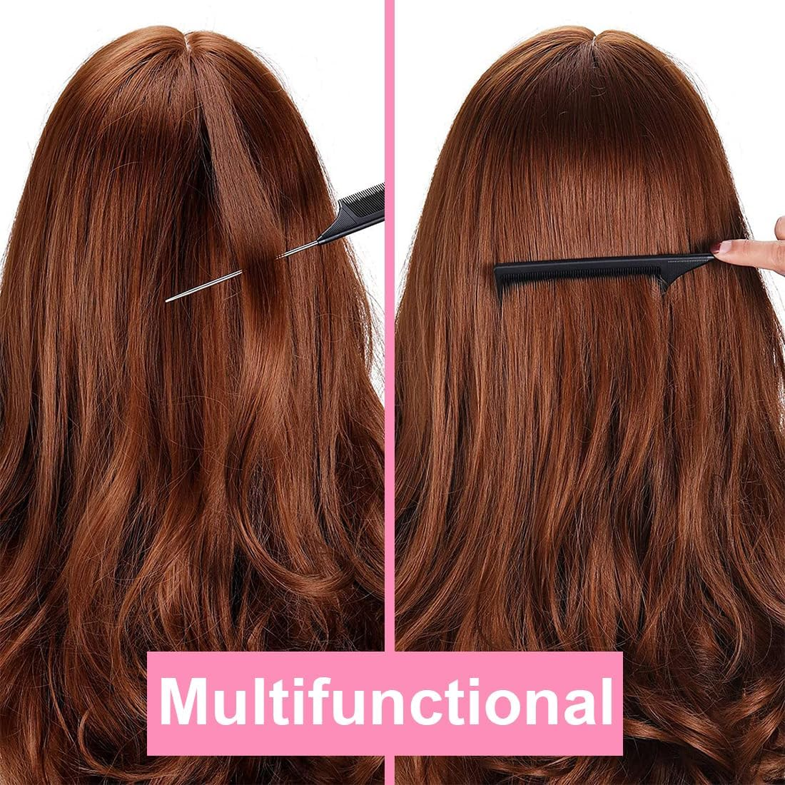 DLPRK Pack of 4 Heat Resistant Antistatic Carbon Fibre Hair Comb with Handle for Hair Styling Salon image number 6