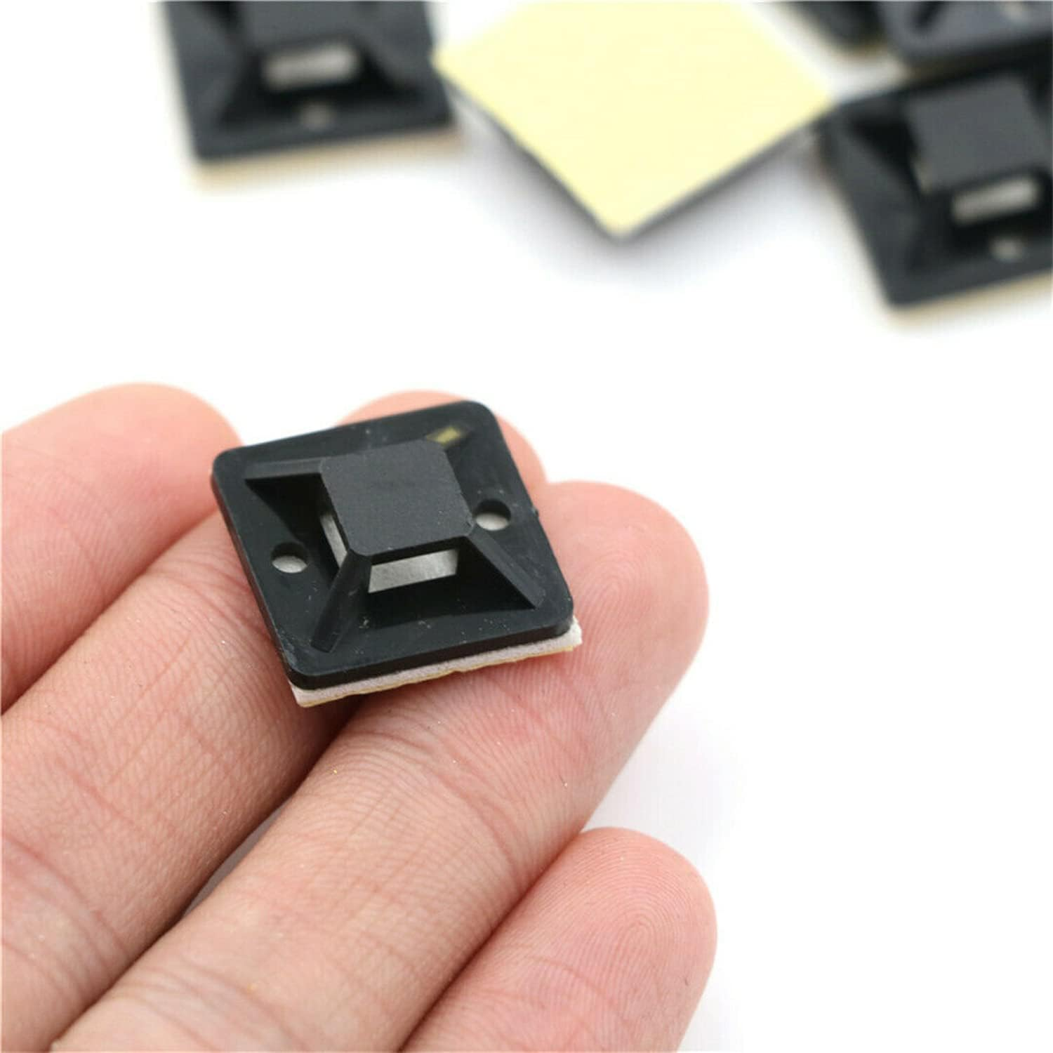 100Pcs Self Adhesive Cable Wire Zip Tie Mounts Base Clamps Clips Black 18X18 image number 3