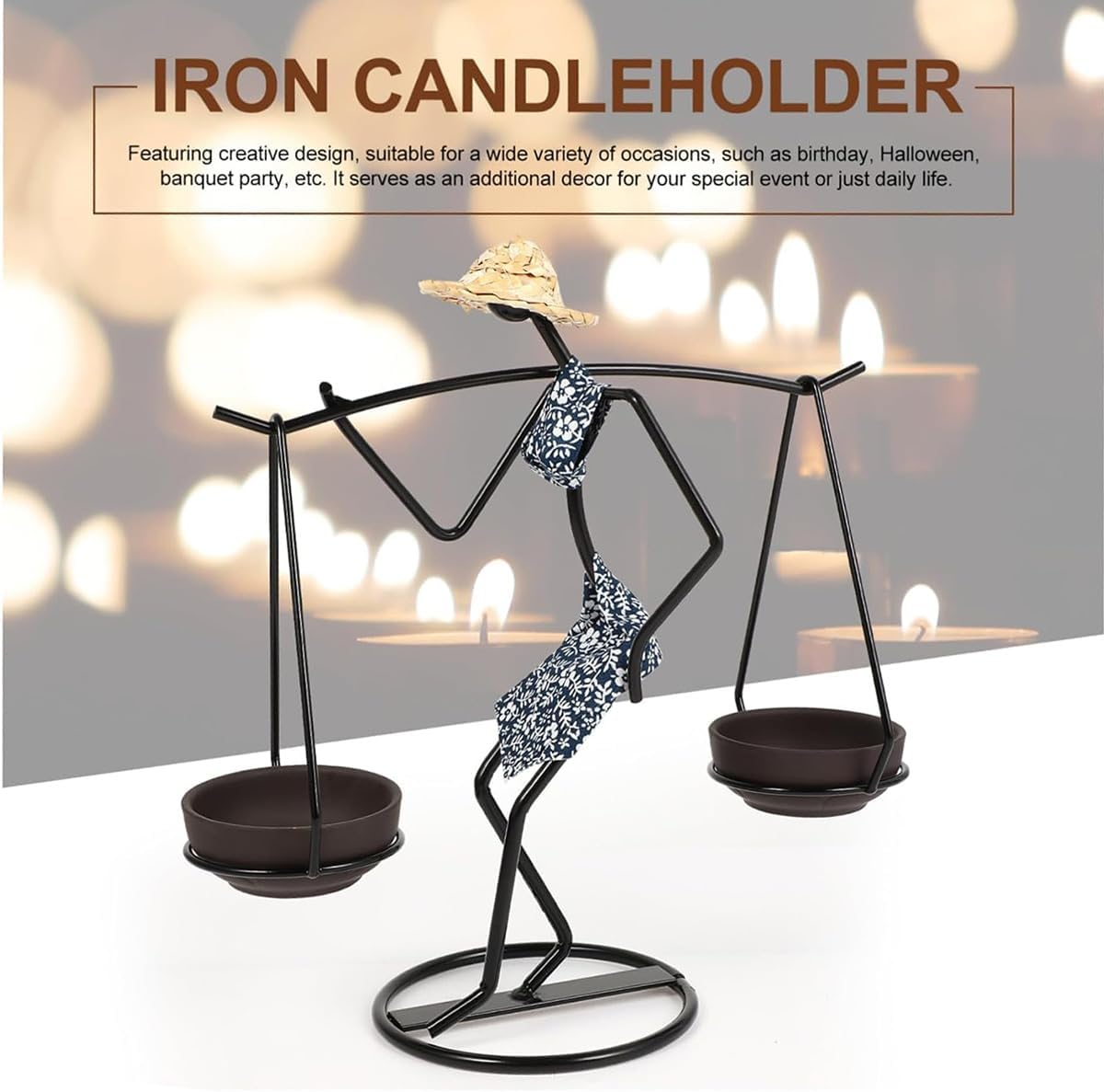 AIMALL European Style Iron Candle Holder Nordic Decorative Candlestick Tabletop Centrepiece for Home Restaurant Bar Party Decor - 13Cm+15Cm image number 3