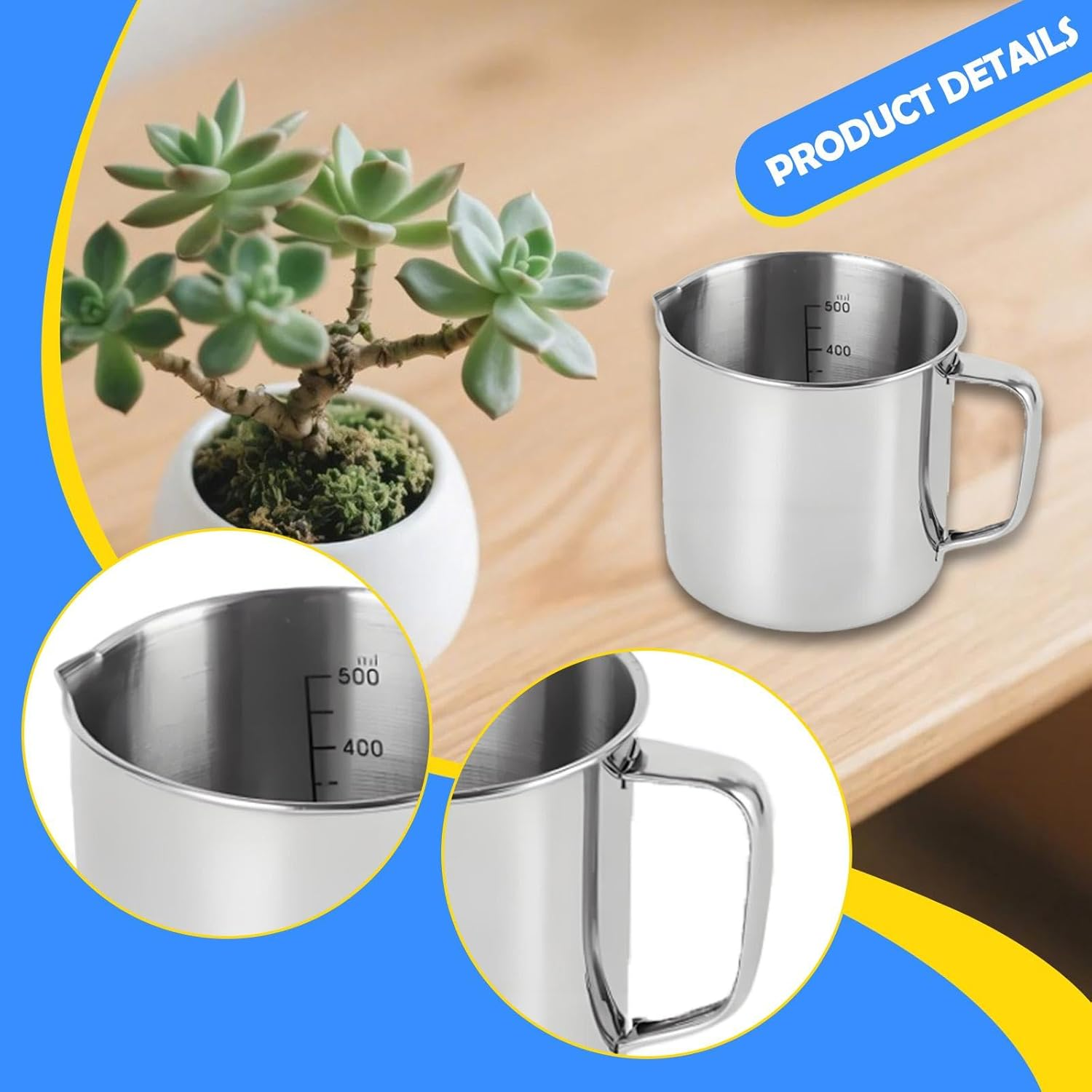 Dickly Stainless Steel Measuring Cup Espresso Steaming Pitcher Coffee Milk Frother Cup for Kitchen