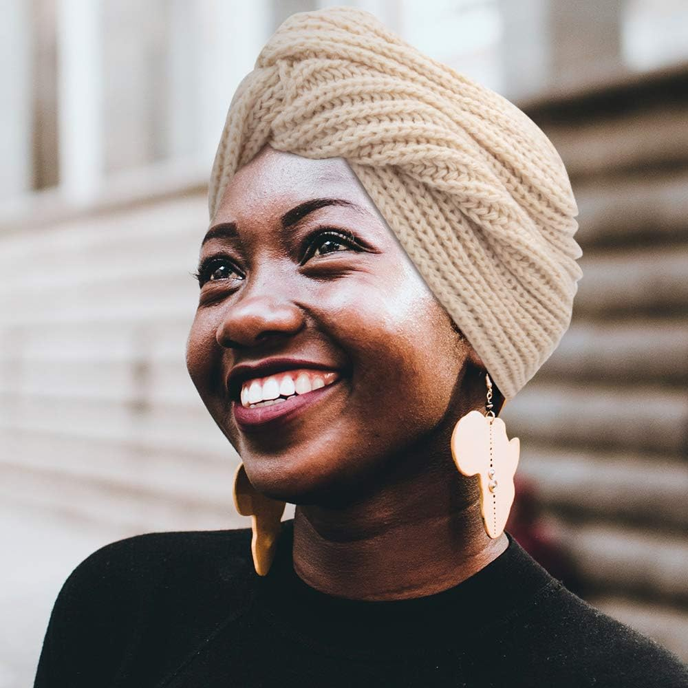 3Pcs Womens Winter Hats, Beanie Hat for Women, Knit Hat Slouchy Beanies Wool Hat, Warm Turban Hat Thick Chemo Caps for Cancer Patient, White Gray Brown, Buff, Grey, Coffee, One Size image number 5