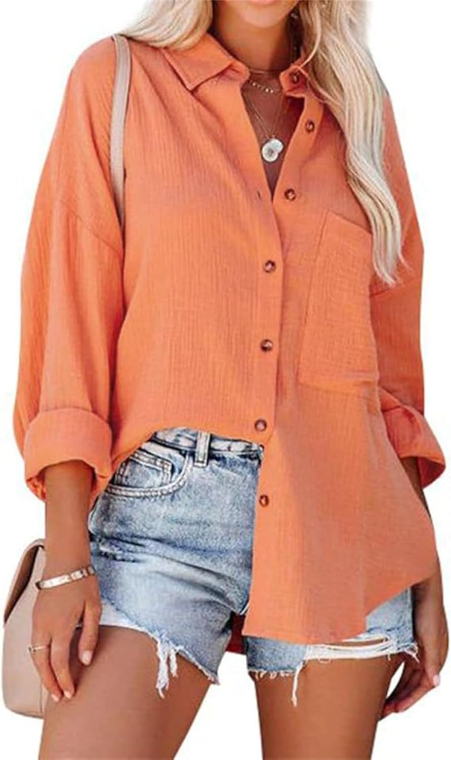 Women'S Beach Wear Long Sleeve Shirt Casual Collared Shirt Loose Blouses Button down Shirts with Front Pocket image number 2