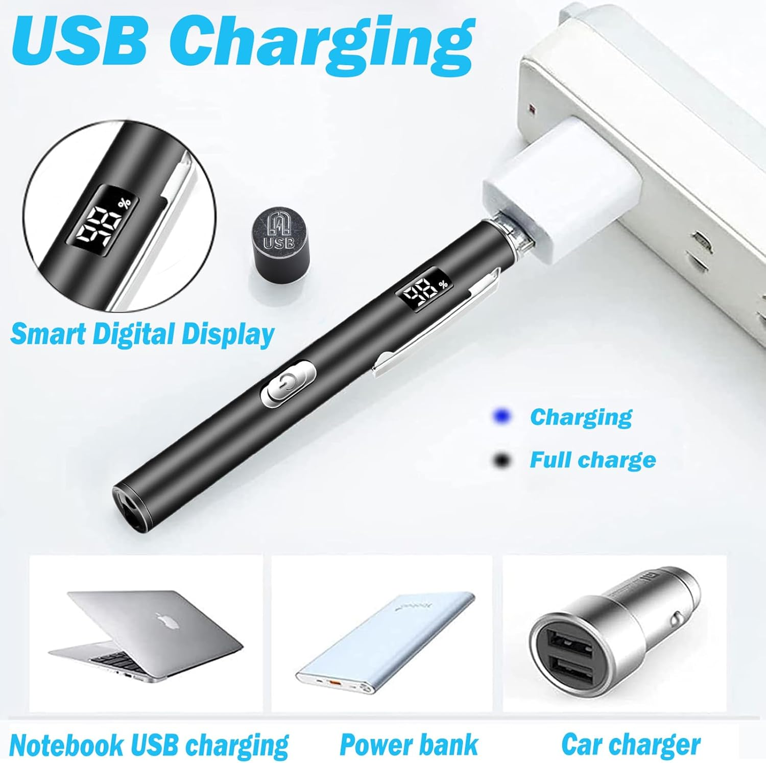 YUENTOEN 2Pcs LED Torch, Pen Light, USB Rechargeable LED Pocket Pen Light Flashlight for Home and Outdoor Activities (Silver+Black) ﻿ image number 1