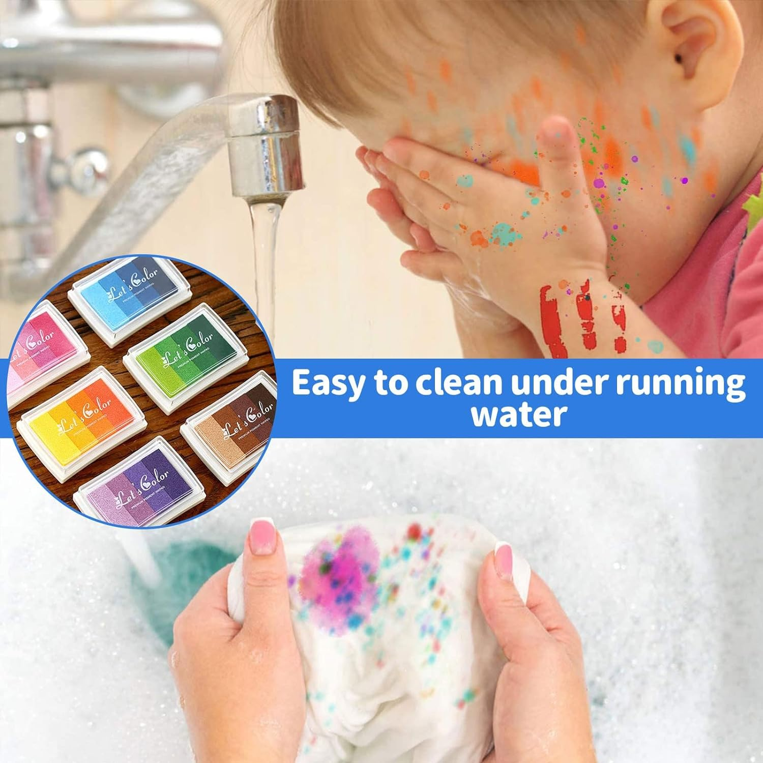 Craft Ink Pad, 6 Gradient Colors Washable Ink Pads, Stamp Ink Pad for Paper, Craft, Wood Fabric, Card Making, Scrapbooking,Kids (6 Pcs) image number 4