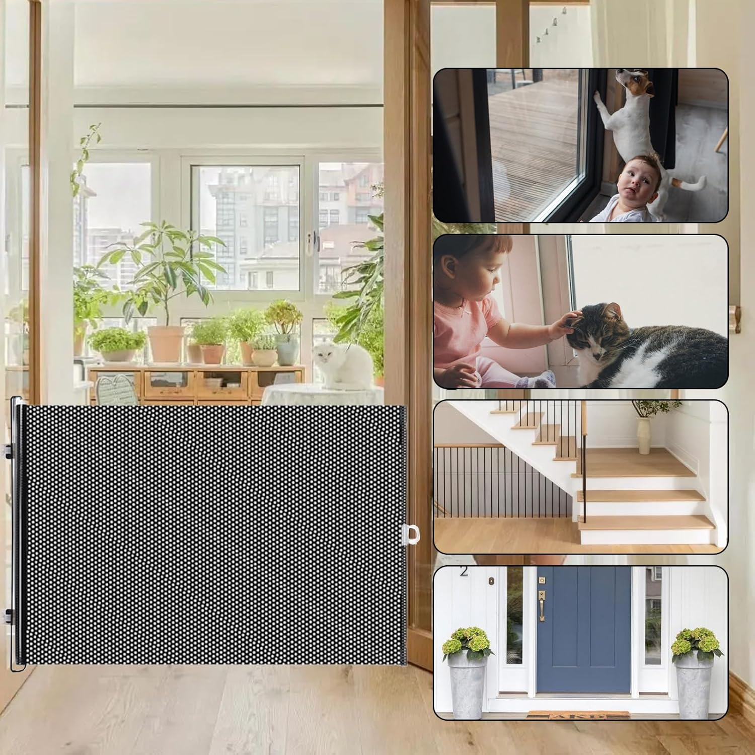 Retractable Dog Gates - Retractable Baby Gates,Suction Cup Foldable Fence Portable Adjustable Anti-Jump 19.69X49.21In Child-Proof for Living Room Nursery Deck Bedroom image number 2