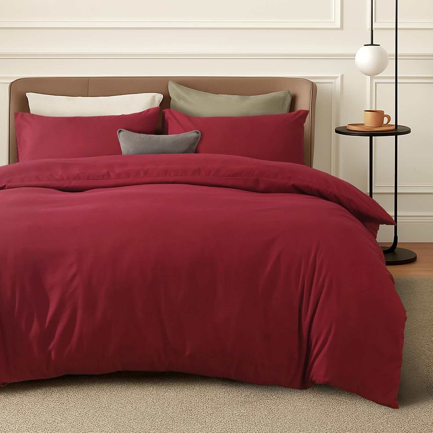 LINENOVA Quilt Cover Set Double Size - Brushed Microfiber 1200TC Super Soft Duvet Cover Set 3 Pieces with Button Closure, 1 Duvet Cover and 2 Pillowcases(Double Size, Dark Grey)