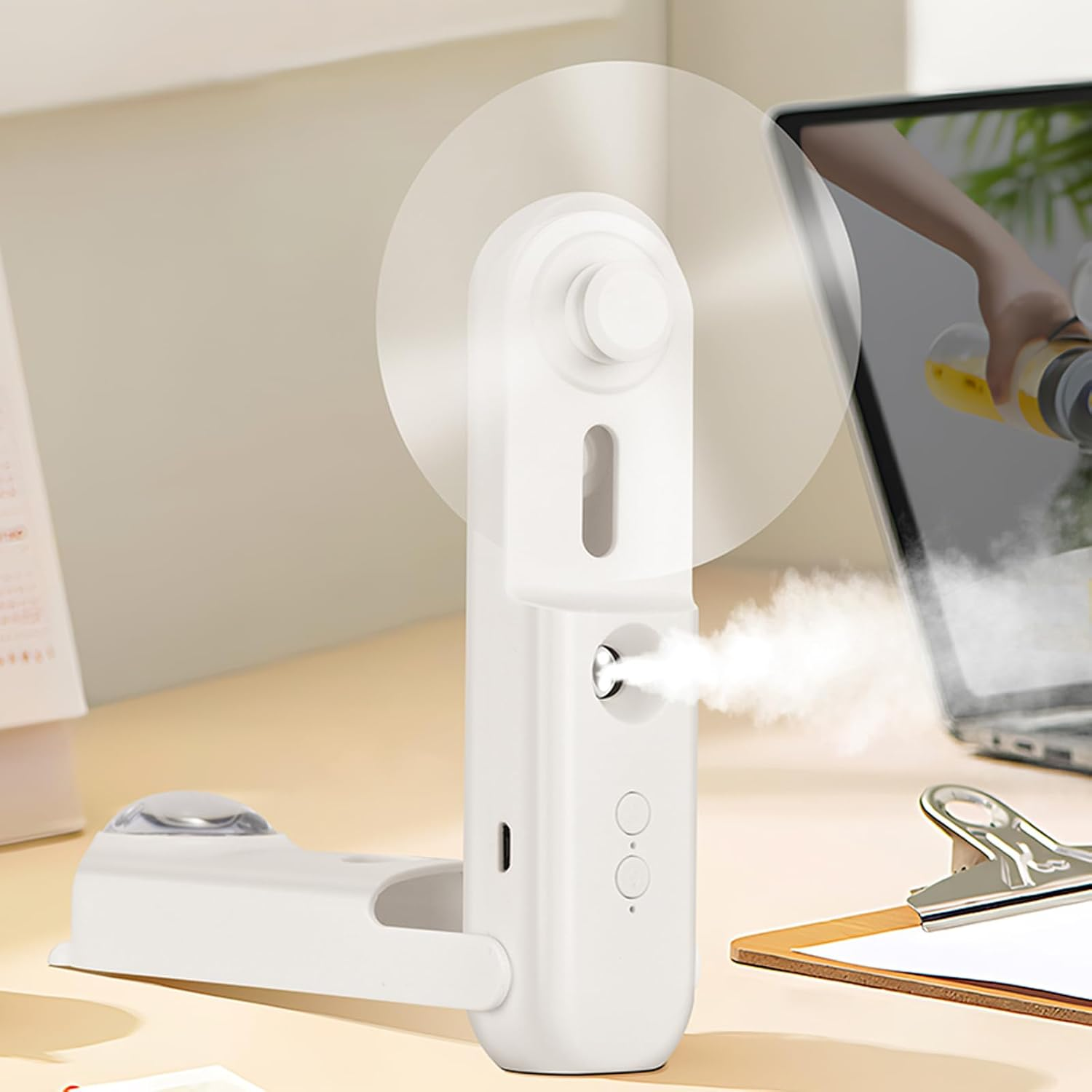 Portable Handheld Fan, Mini Rechargeable Handheld Fan, USB Spray Fan With，Pocket Fan, USB Powered Folding Personal Fan, Good for Travel, Eyelashes, Cute Small Pocket Fan for Women, Girl（White） image number 3