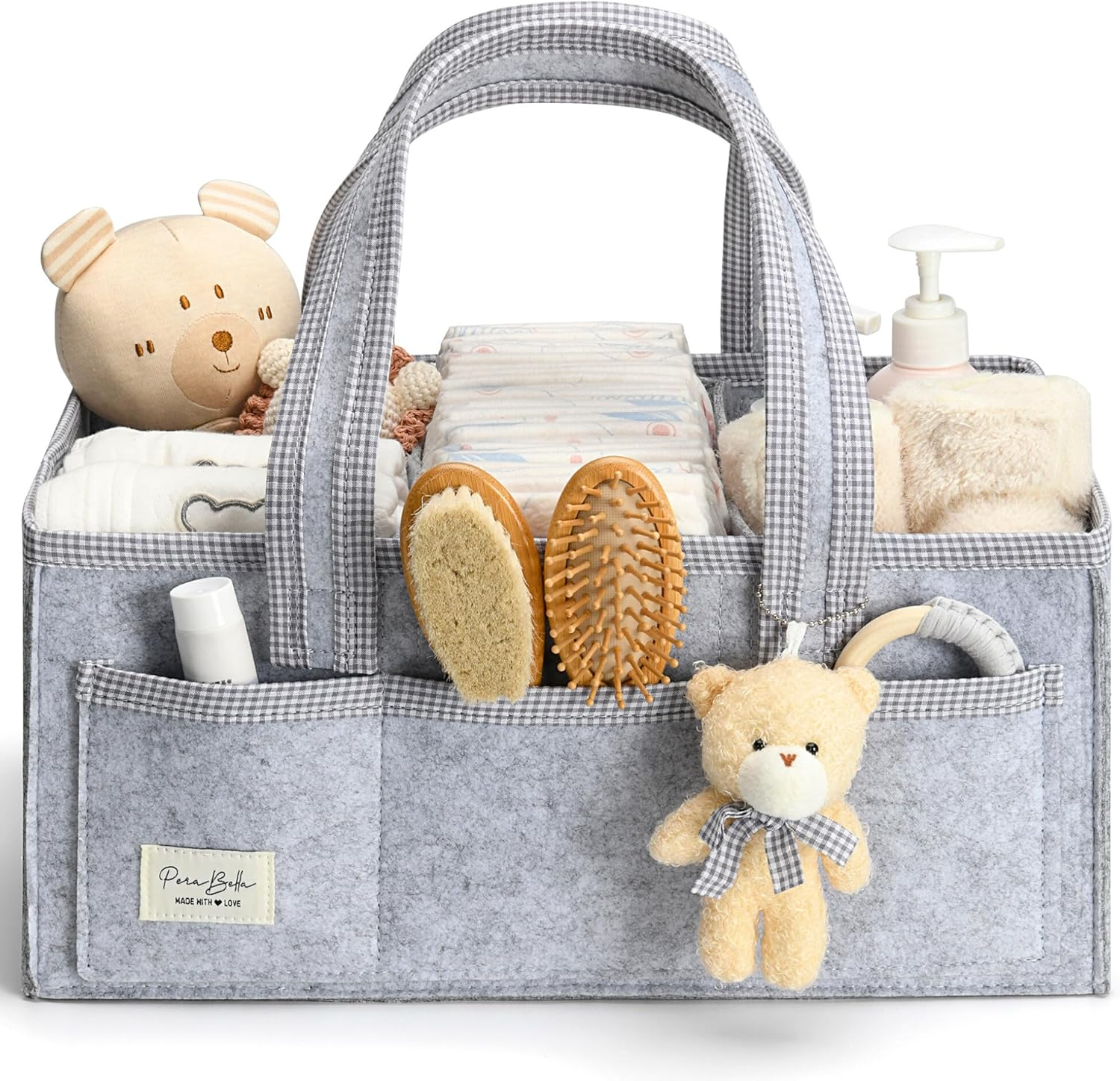 Perabella Diaper Caddy Organizer with Handle, Baby Shower Gifts Basket Bag, Registry Search Must Haves Items, Nursery Storage Organizer for Newborn Girl Boy, Baby Bag Essentials, Car Diaper Caddy Cart