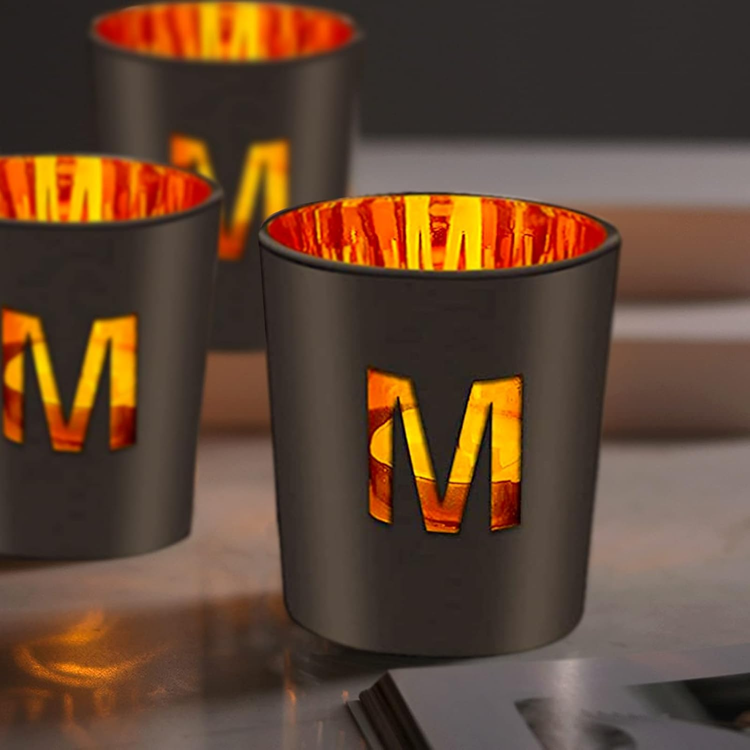 Mrmrkura Home Decorative Candle Holder Set, 4 Glass Tea Light Candleholders with Wooden Candle Holders Tray, Natural Pebbles for Home Decor Table Decorations Centerpiece image number 5