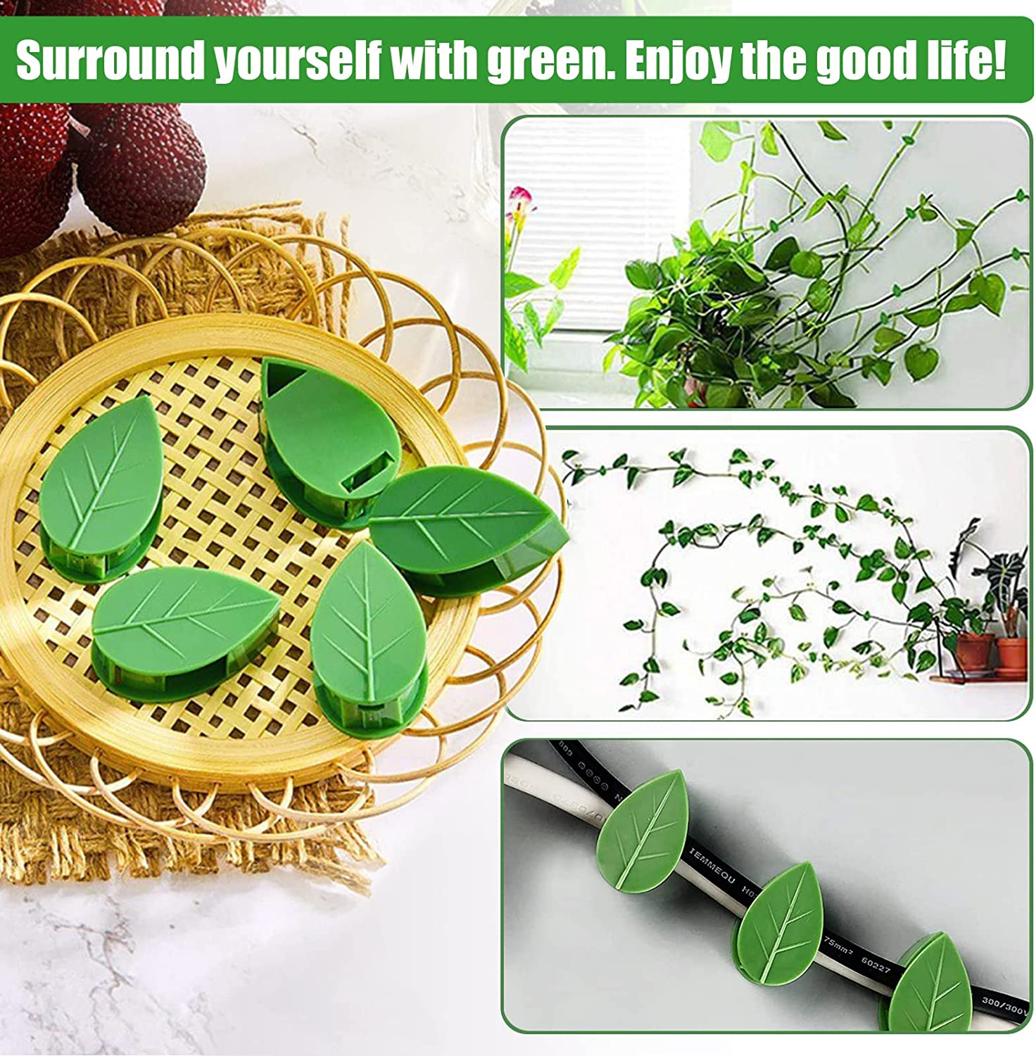 Plant Climbing Support Clips,Decoration Leaf Fixture Clips, Self-Adhesive Green Vine Clip (40Pcs Plant Climbing Support Clips) image number 1