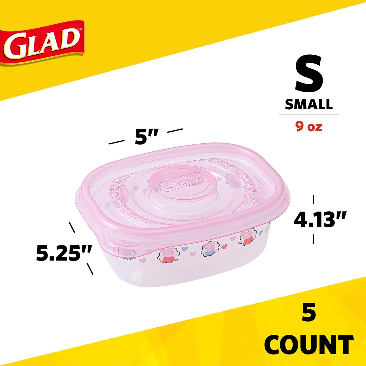 Glad for Kids Peppa Pig Gladware to Go Snack Storage Containers with Lids, 9Oz 5Ct | 9 Oz Kids Snack Containers with Peppa Pig Design, 5 Count Set | Tight Seal Food Storage Containers for Food image number 6