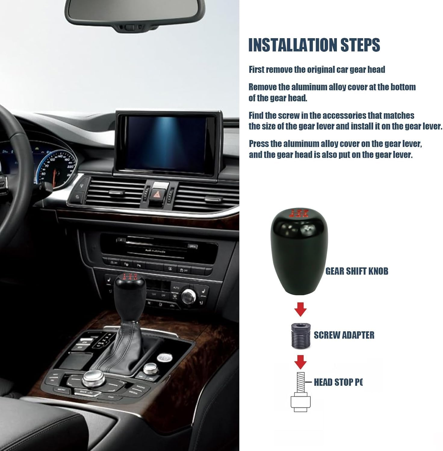 Car Manual Transmission Shift Knob, M12 X 1.25 Alloy Modified Wave Stick Shift Lever Head with 3 Adapter, Screw-In Shift Knob Replacement, Universal Car Interior Accessories (Black) image number 5