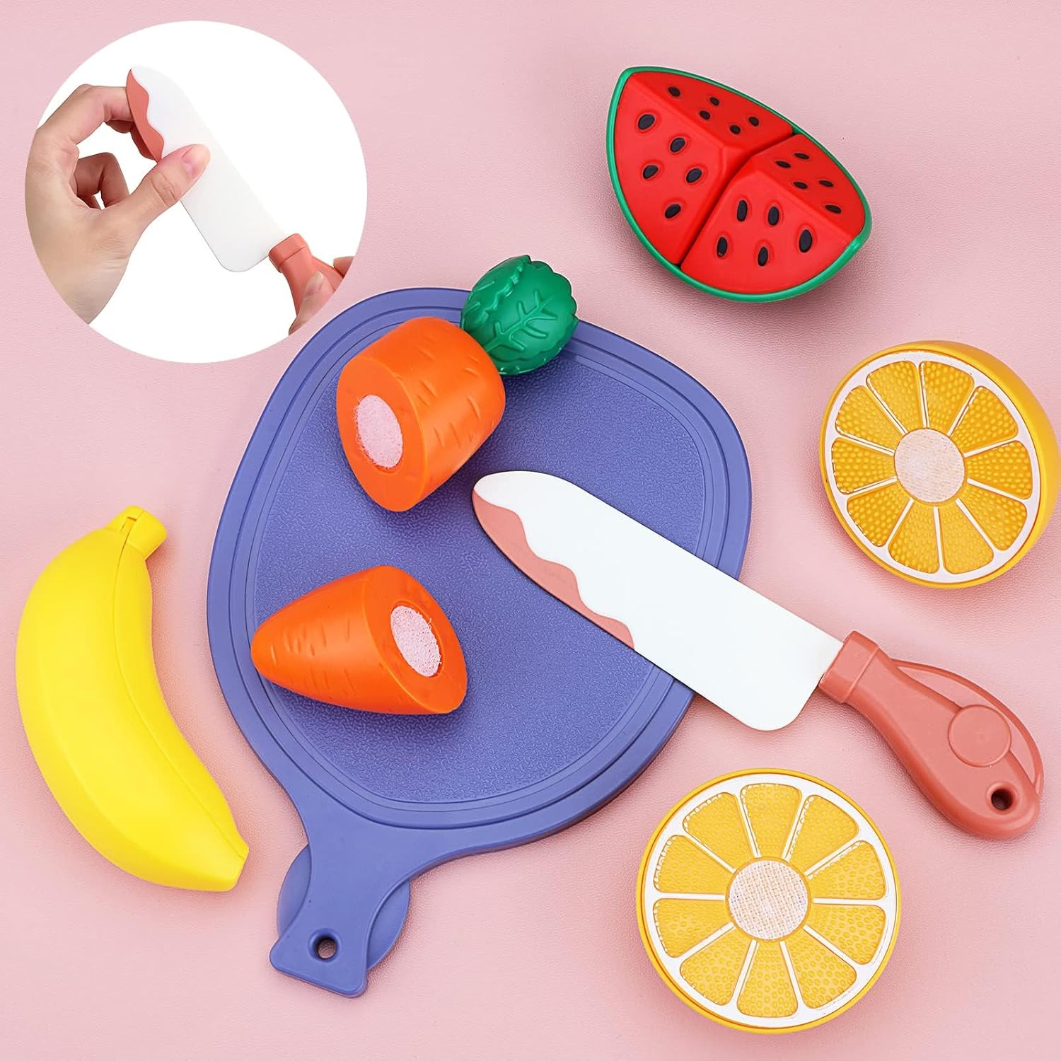 Deejoy 26Pcs Pretend Food Play Food Cutting Set for Kids,Cuttable Fruits and Vegetables Toy Kitchen Accessories with Knives and Cutting Board,Educational Toys for Toddlers,Kids,Boys,Girls