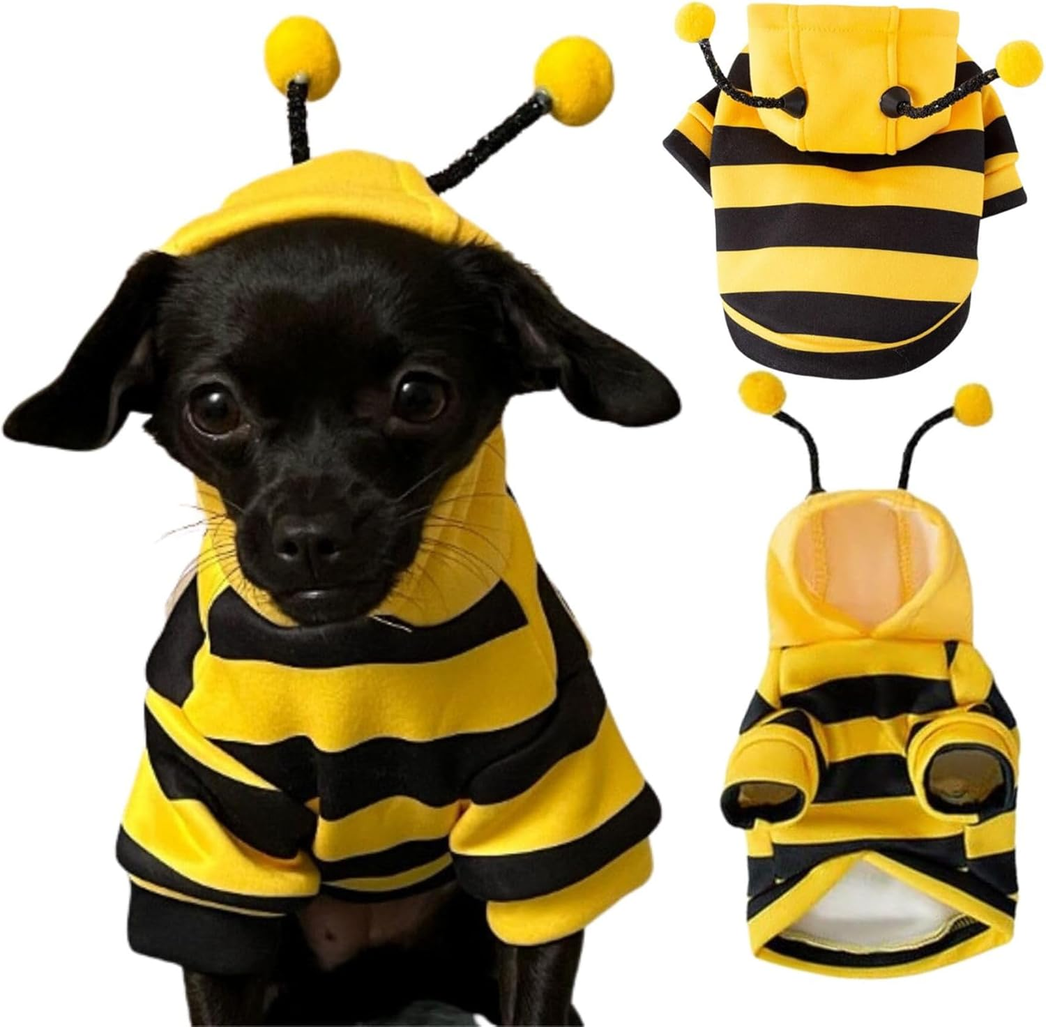 Dog Bee Costume Outfit Bumblebee Hoodie Cat Clothes Funny Dog Hooded Coat for Pet Small Medium Dogs Puppy Chihuahua Yorkie Halloween Party Cosplay, Black and Yellow (X-Large) image number 3