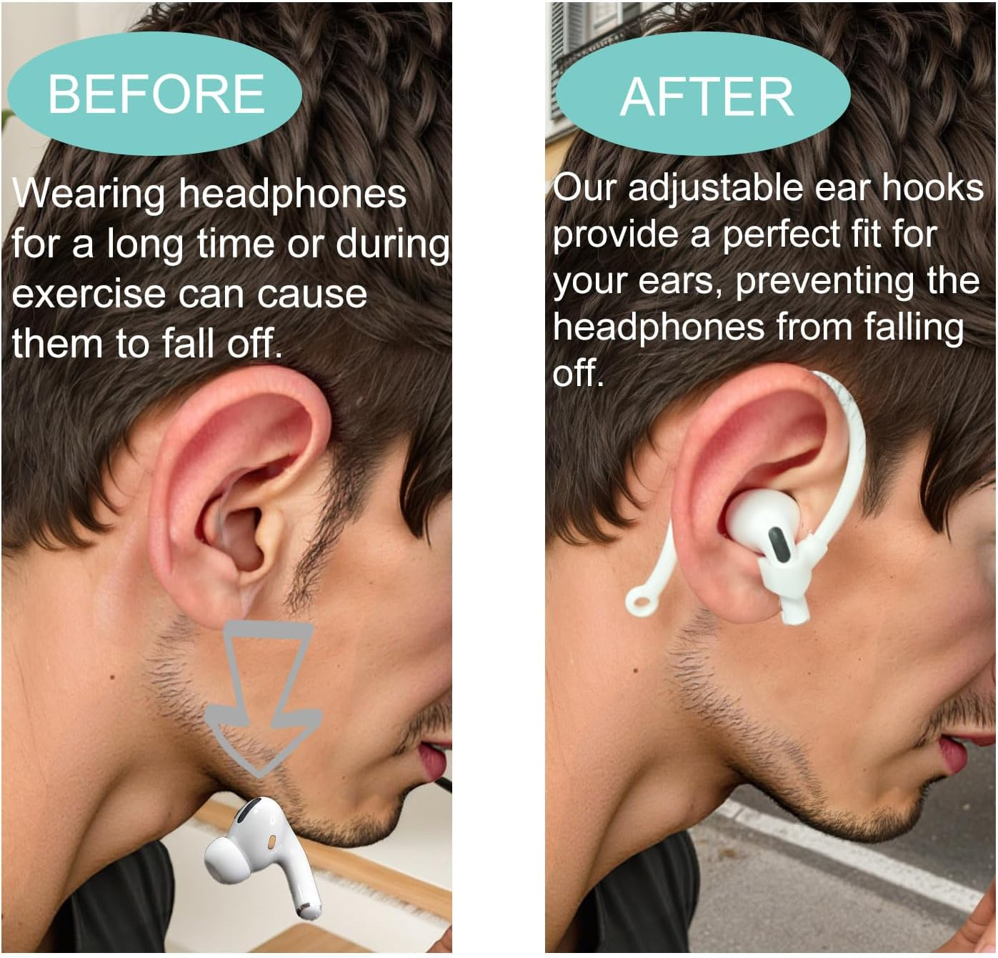 Adjustable Ear Hooks Compatible with Airpods 4, 3, 1, 2 and Pro & All In-Ear Headphones with Stems - 2 Pairs Secure & Comfortable Prevent Falls Ear Holders for Headphones - Easy to Install (White) image number 6