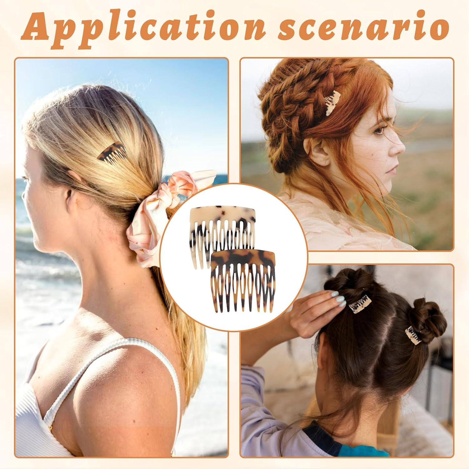 Xanthelle Pin-On Hair Comb, Pack of 4 French Combs, French Hair Clip, Pin Comb for Hair, Strong Hold for Buns & Styling image number 1