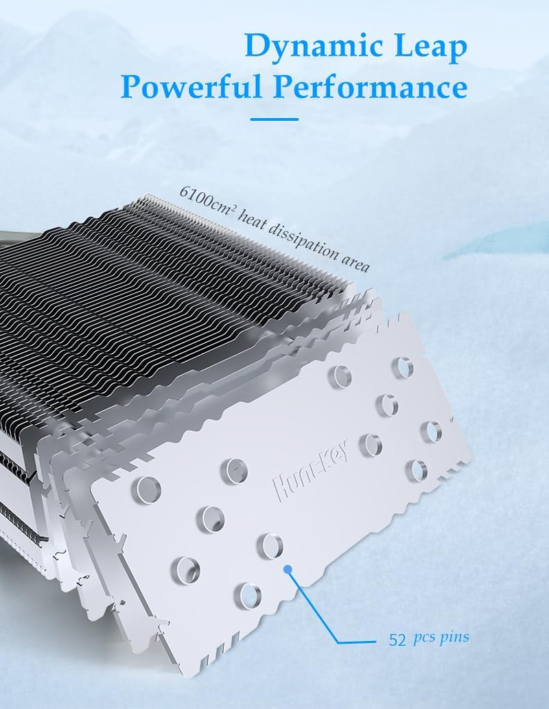 Huntkey Storm T600F CPU Cooler with ARGB Lighting, 6 Copper Heat Pipes CPU Air Cooler with Dual-Fan, Easy Install Each 120Mm 1800RPM PWM 78CFM for Intel LGA1700/1200/1151/1150/1155 AMD AM5/AM4 image number 4