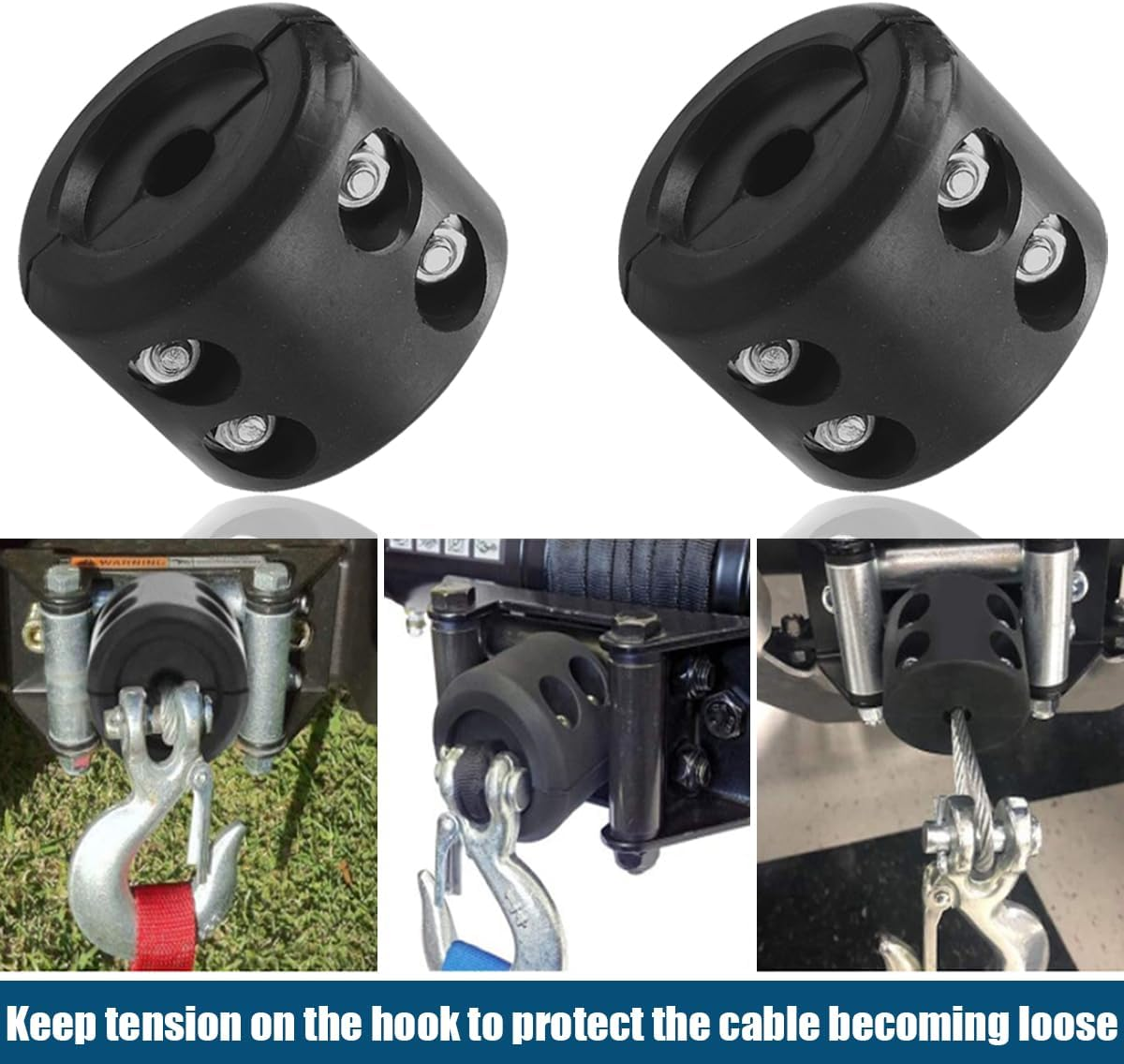 Car Rubber Winch Stopper for ATV UTV Truck, Cable Saver Hook Stopper Line for Synthetic Rope, Bump Shock Saver Dampener with Stainless Steel Screw and Nut, Quick Installation Tool (Orange) - Orange image number 3