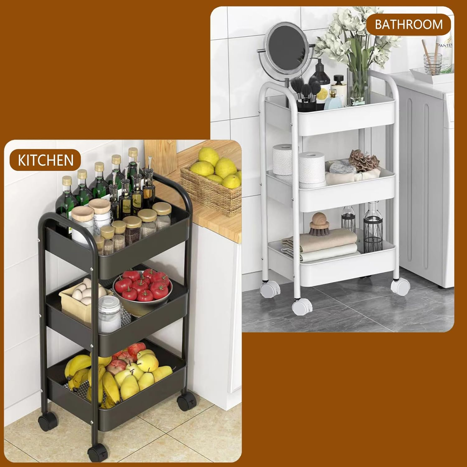 3-Tier Trolley with Locking Wheels - Transparent Space-Saving Storage Cart, Mobile Shelving Unit for Bathroom, Kitchen, Office, Modern D&eacute;cor, Easy Assembly(White) image number 4