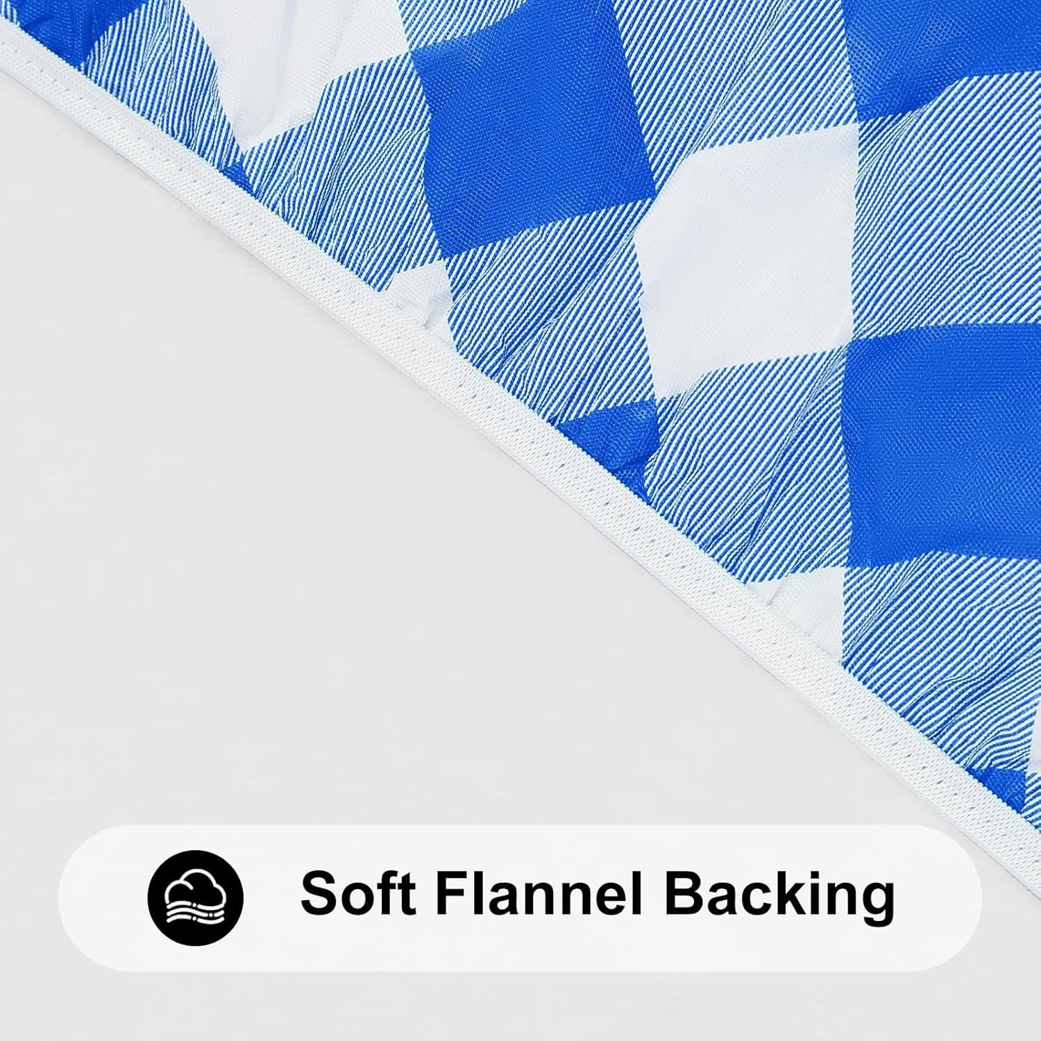 Smiry round Picnic Table Cloth, Elastic Waterproof Fitted Vinyl Tablecloth for 36"-44" Tables, Flannel Backed Buffalo Plaid Table Covers for Dining, Camping, Outdoor, White and Blue