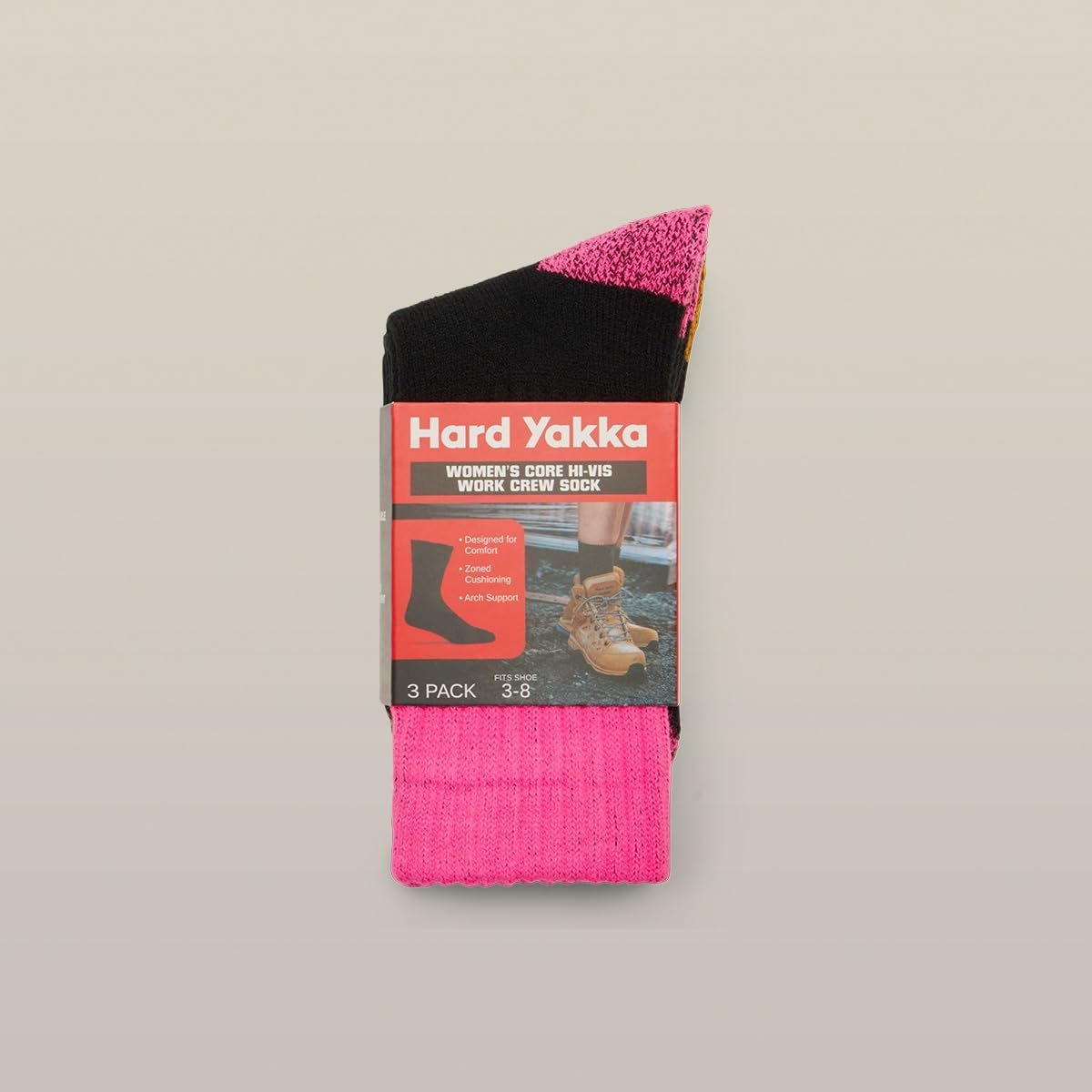 Hard Yakka Women'S Core Hi Vis Work Crew Sock (3 Pack) image number 1