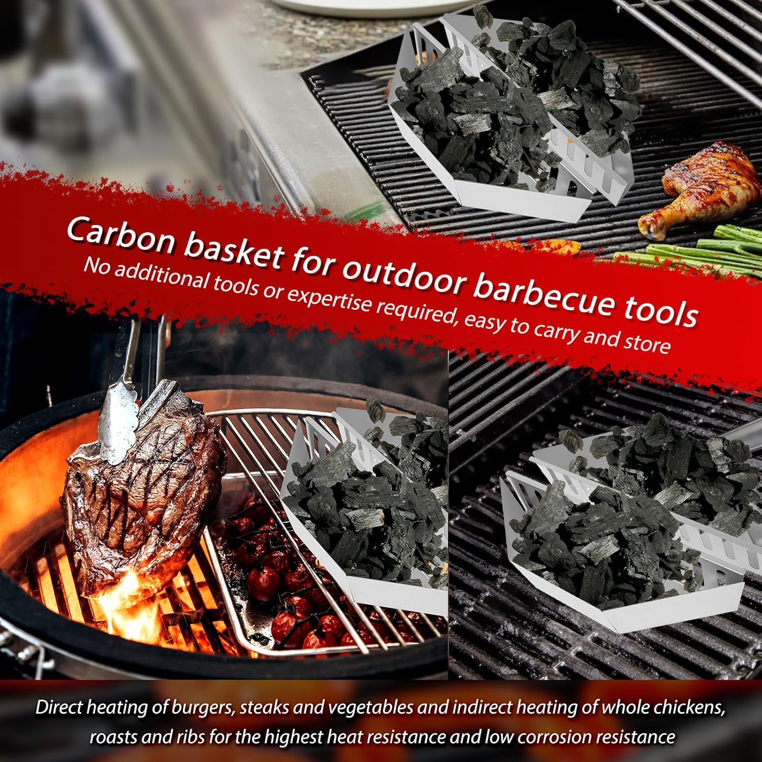 2 Pcs Charcoal Baskets Steel Charcoal Basket Holder Barbecue Grilling Charcoal Holder 38.5 X 11 X 7.5Cm Charcoal Grill Basket Heat Resistance Charcoal Holders for Grill image number 3