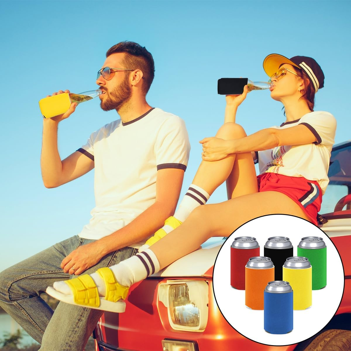 NILLOS Insulator Can Cooler Sleeve, 6 Pcs Neoprene Beer Coolers for Wedding, Bachelorette Party, Custom DIY Projects (6 Colors) image number 2